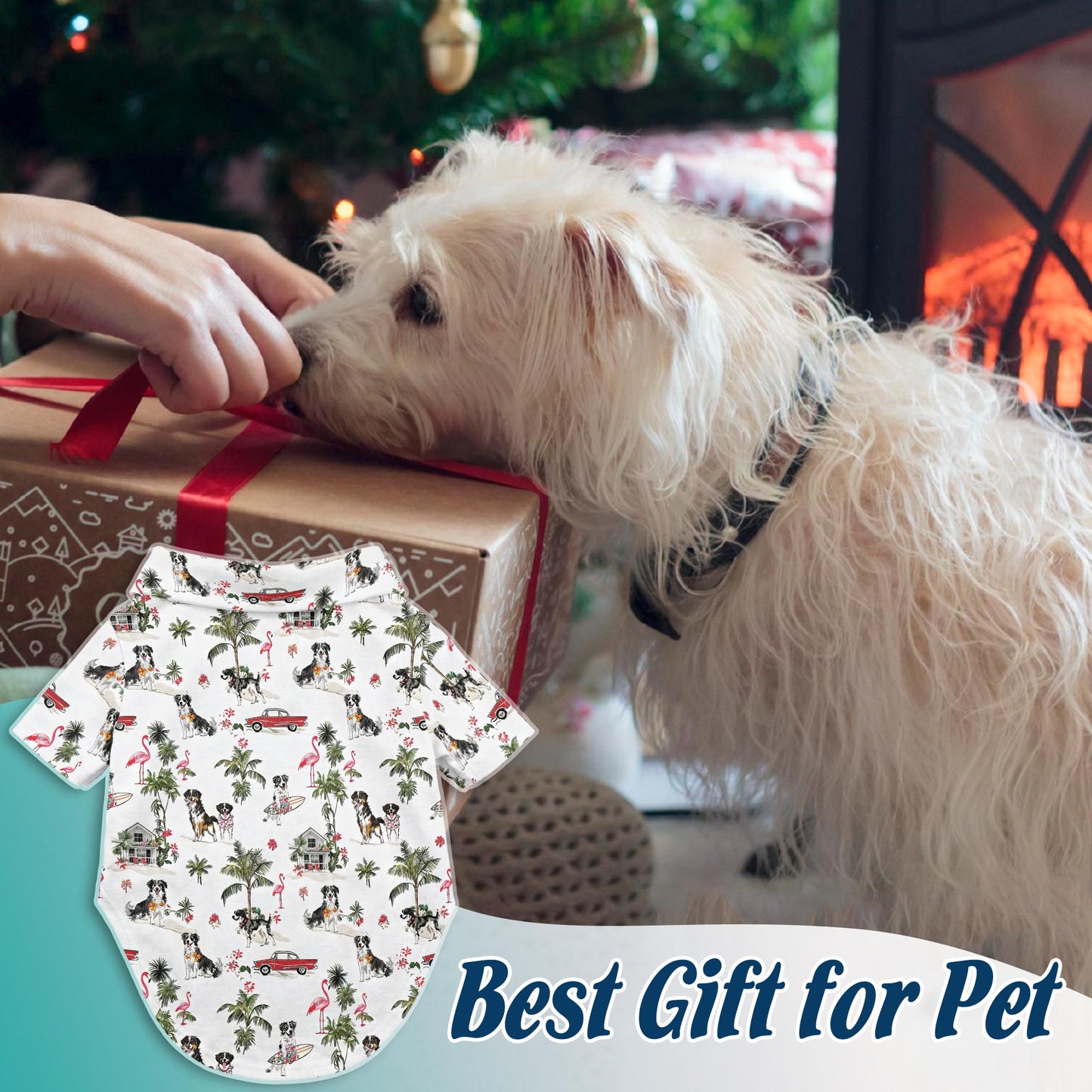 Netecom Matching Tropical Australian Shepherd Aloha Hawaiian Shirt for Dog and Owner, Aloha Summer Shirt, Dog Breed Tropical Print Outfit for Pet and Human, Beach Vacation Casual Wear