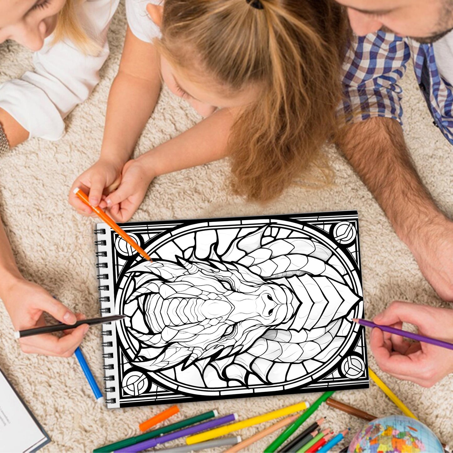 Stained Glass Dragons Spiral Bound Coloring Book, Majestic Dragons in Stained Glass Art, Great for Those Seeking a Unique and Colorful Challenge