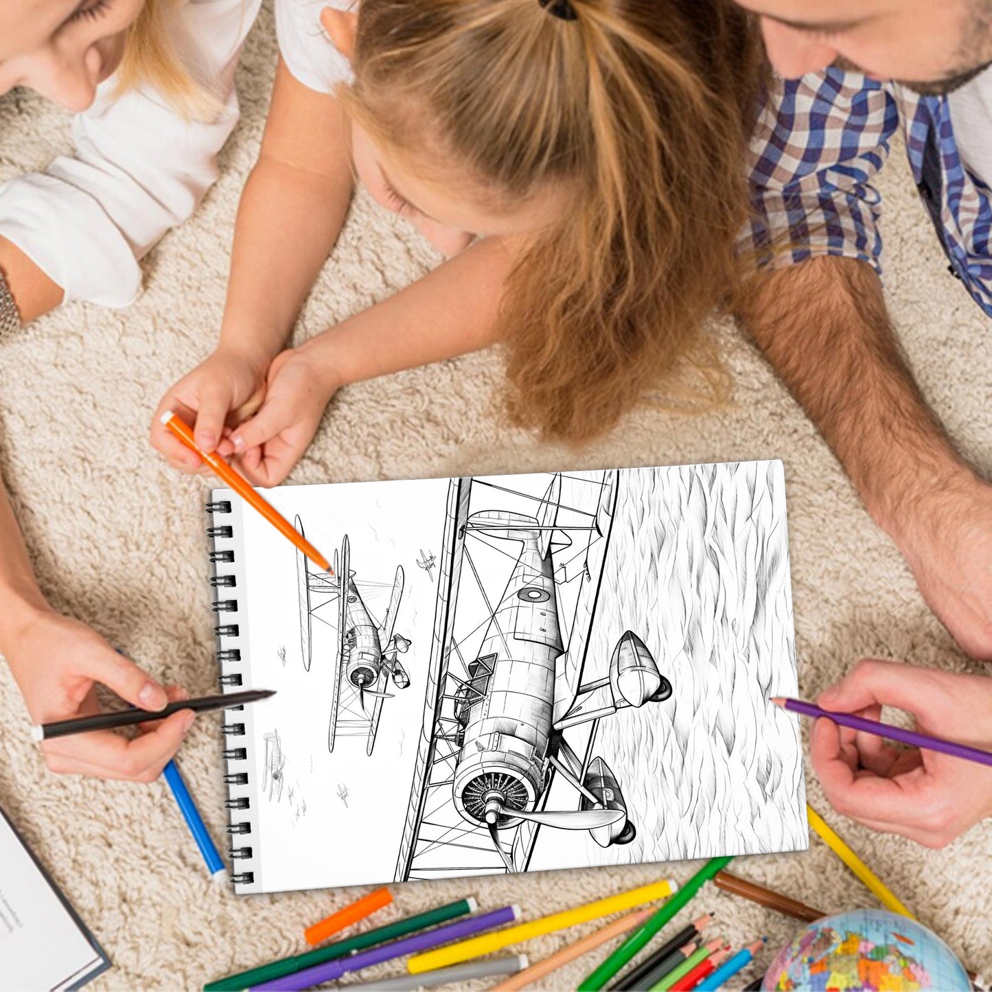 Retro Airplanes Spiral Bound Coloring Book, Vintage Airplane Scenes for Nostalgic Coloring, Great for Aviation Fans and History Buffs