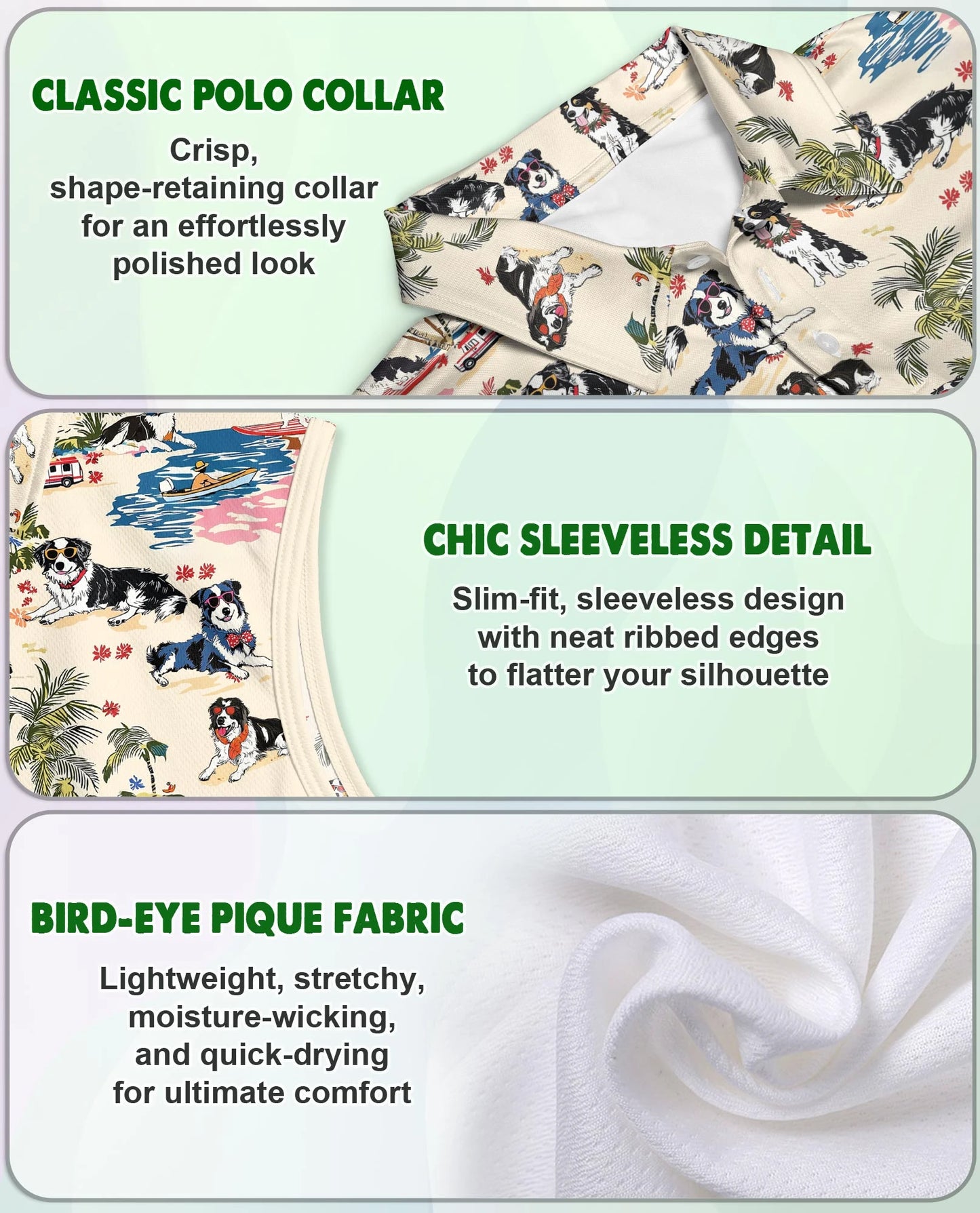 Australian Shepherd Summer Beach Sleeveless Polo Shirt for Women | Netecom