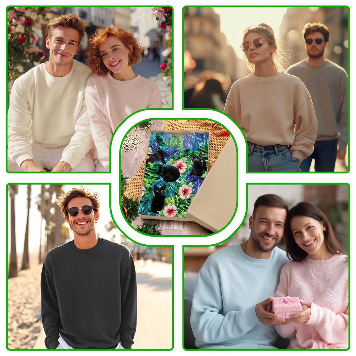 Black Cat Monstera Tropical Sweatshirt, 3D All Over Print Plant Cat Crewneck Pullover for Men Women, Black Cat Lover Gift - Netecom