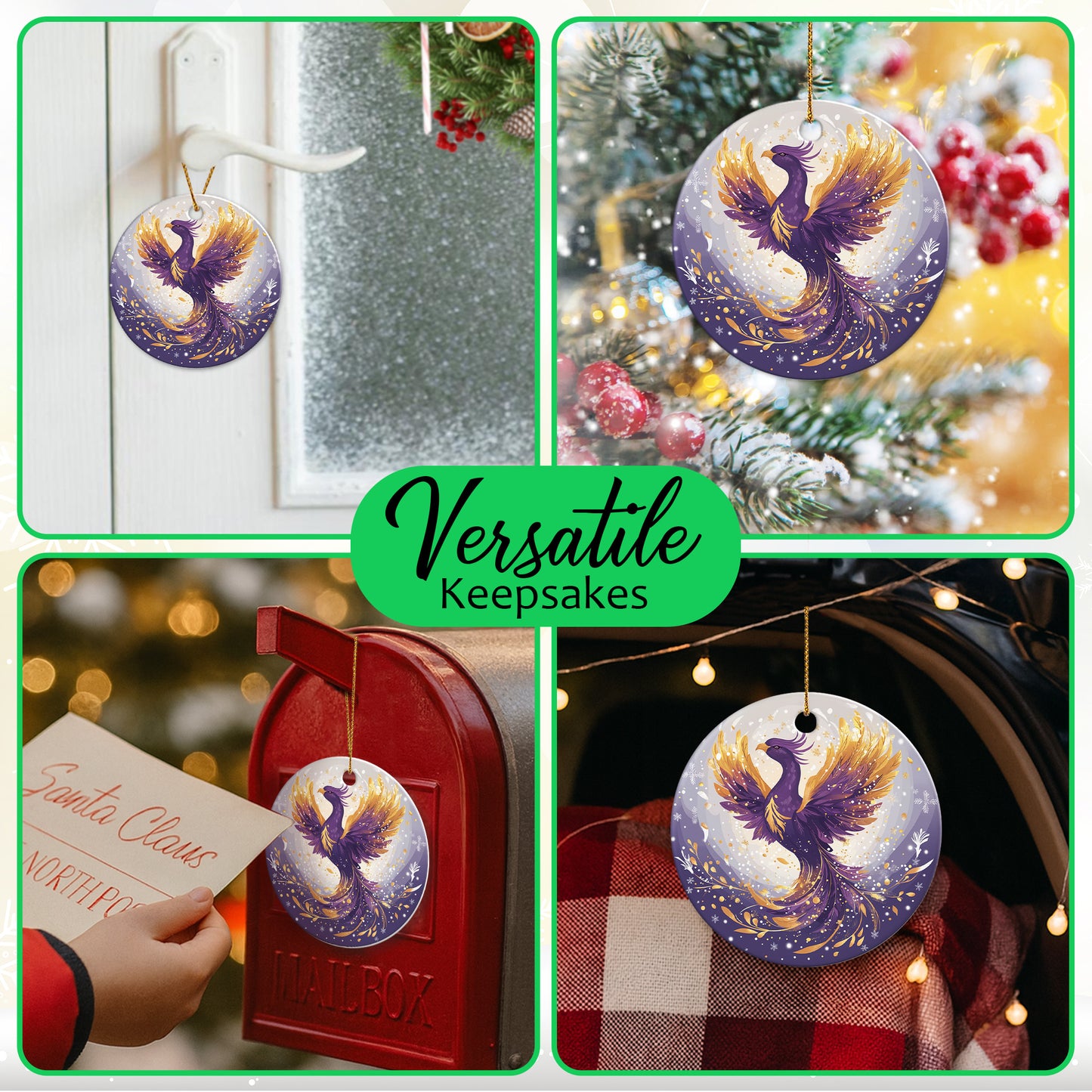 Netecom Purple Phoenix Christmas Ornaments, Ceramic Bird Rising Keepsake Ornament for Christmas Tree Decorations, Bird Lover Gift, Gifts for Holiday, Party, Home Decor