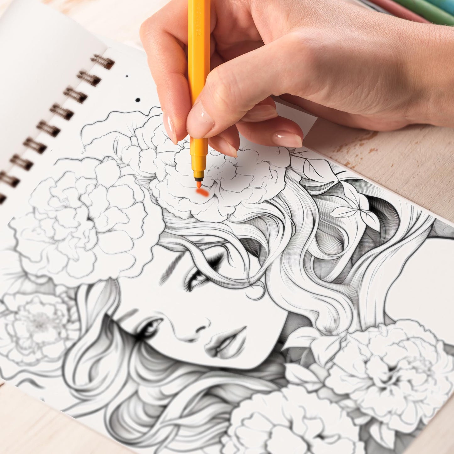 Floral Lady Spiral Bound Coloring Book, Unleash Your Artistic Talents in the Floral Journey with 30 Charming Floral Lady Coloring Pages for Coloring Enthusiasts to Embrace the Harmony and Feminine Power of Nature