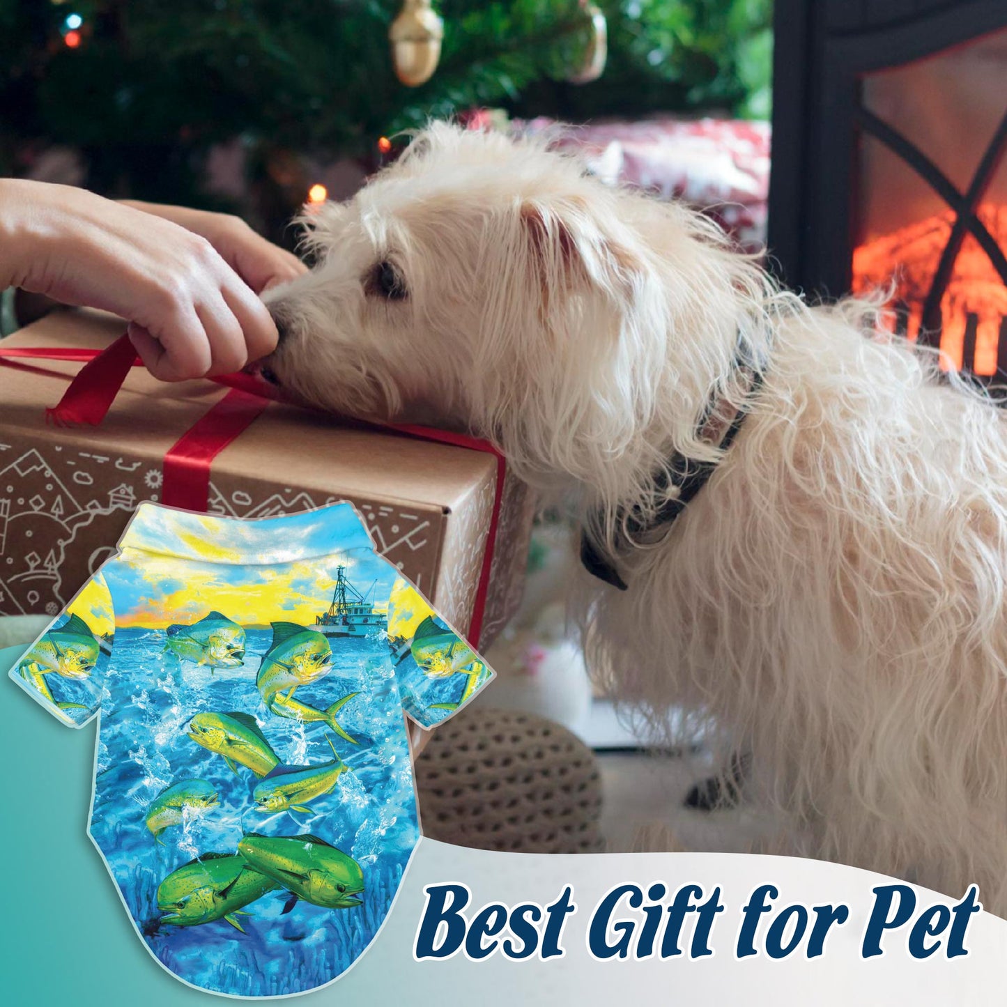 Netecom Matching Mahi-Mahi Fish Fishing Hawaiian Shirt for Dog and Owner, Aloha Summer Shirt, Ocean Fish Print Outfit for Pet and Human, Beach Vacation Casual Wear