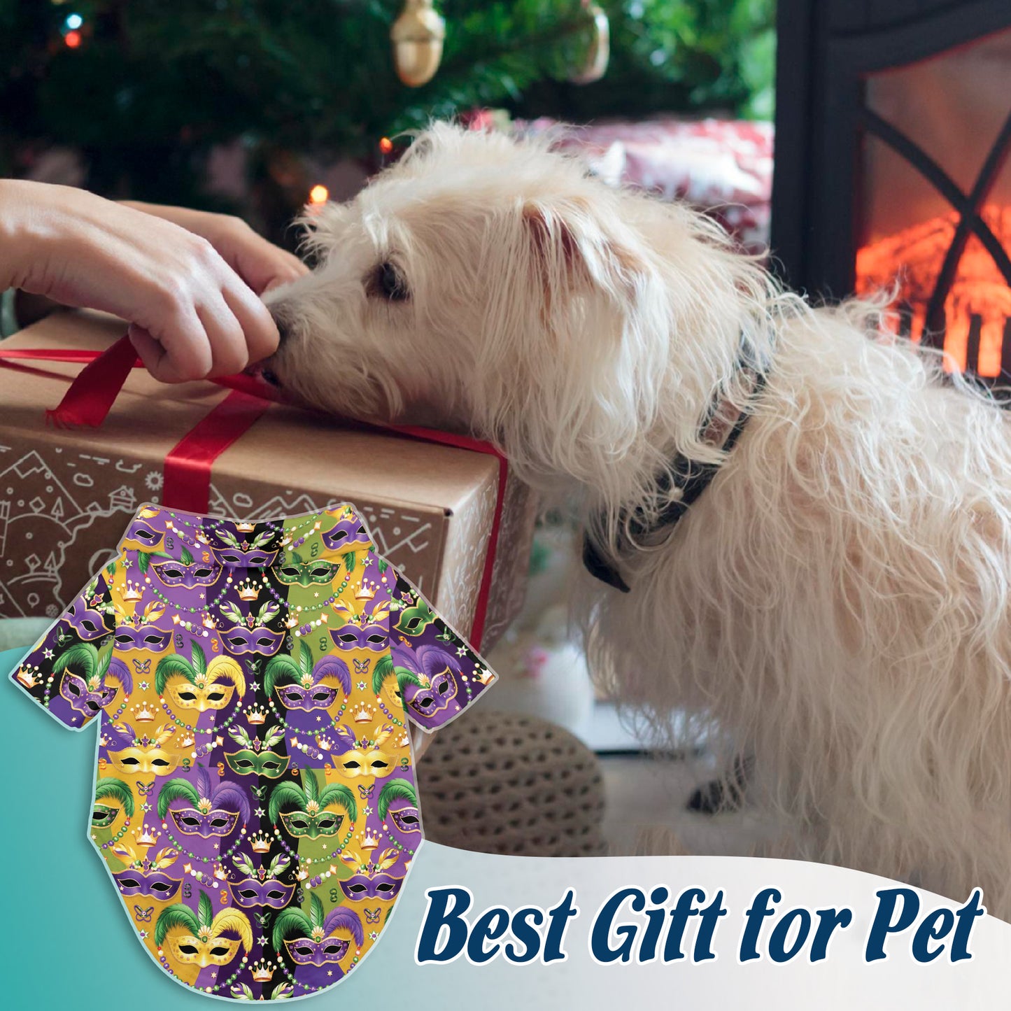 Netecom Matching Mardi Gras Mask Aloha Hawaiian Shirt for Dog and Owner, Colorful Festival Summer Shirt, Casual Button Down Wear for Pet and Human, Beach Vacation Outfit