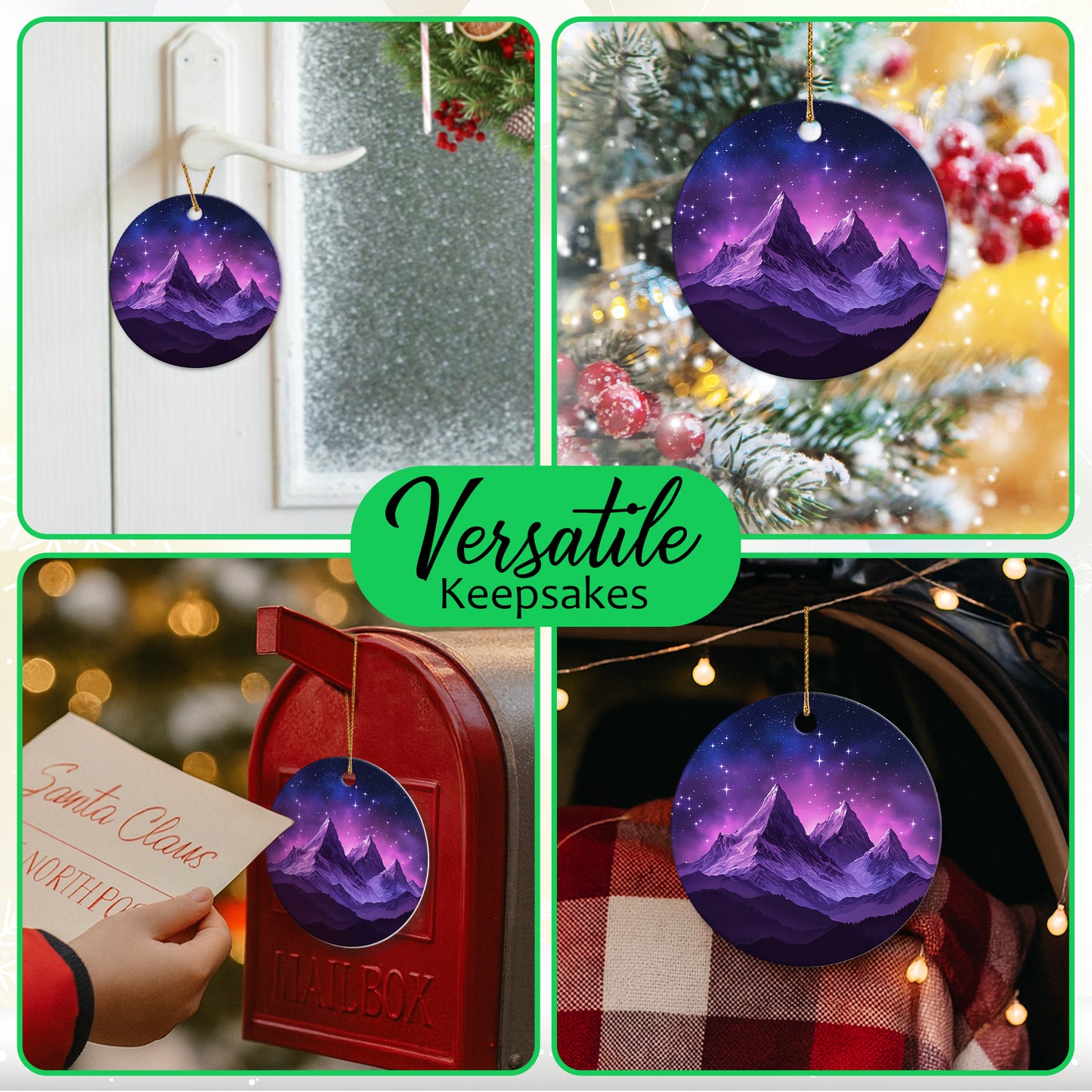 Netecom Purple Mountain Christmas Ornaments, Ceramic Night Sky Keepsake Ornament for Christmas Tree Decorations, Gifts for Holiday, Party, Home Decor