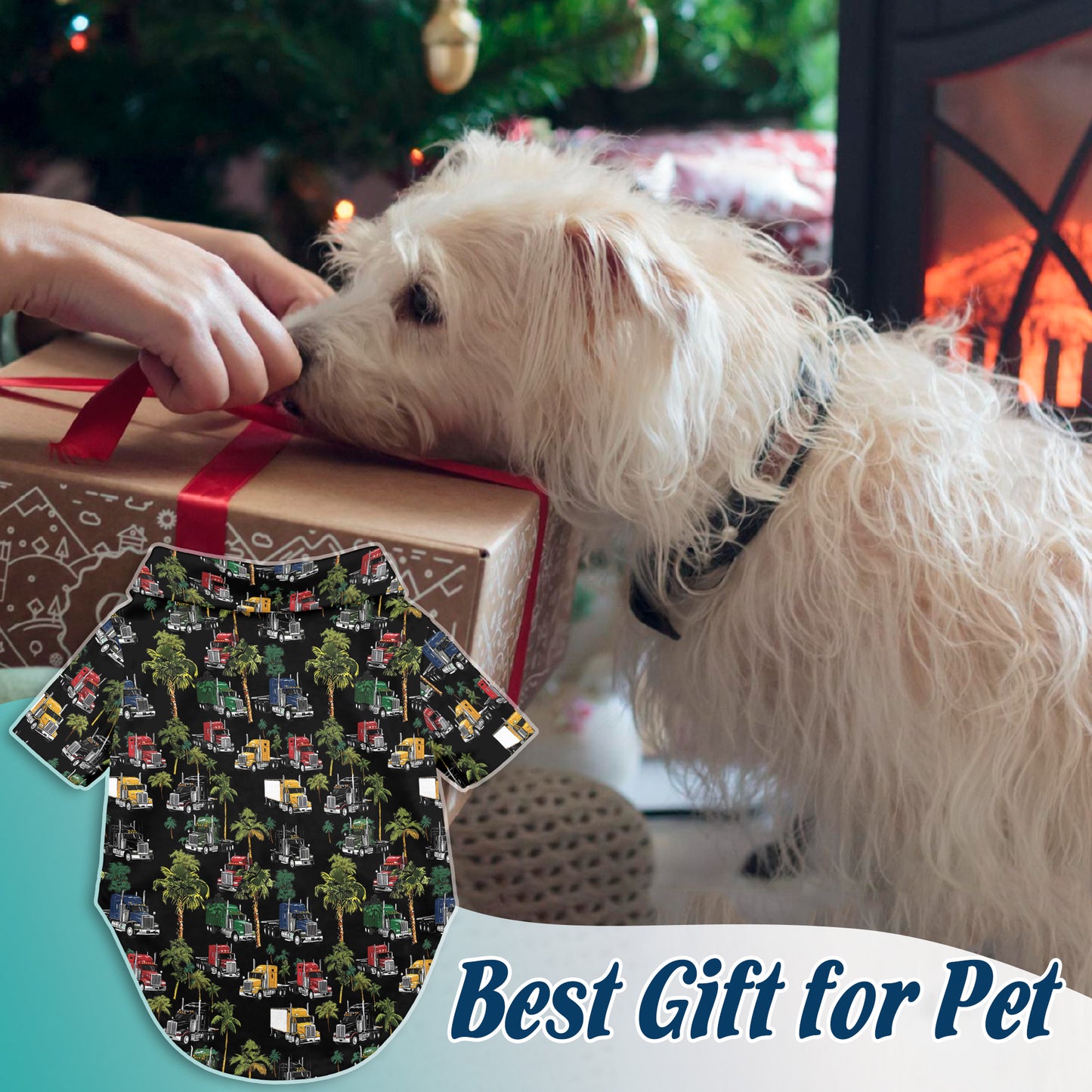 Netecom Matching Truck Hawaiian Shirt for Dog and Owner, Summer Aloha Shirt, Classic Truck Print Button Down Outfit for Pet and Human, Beach Vacation Casual Wear