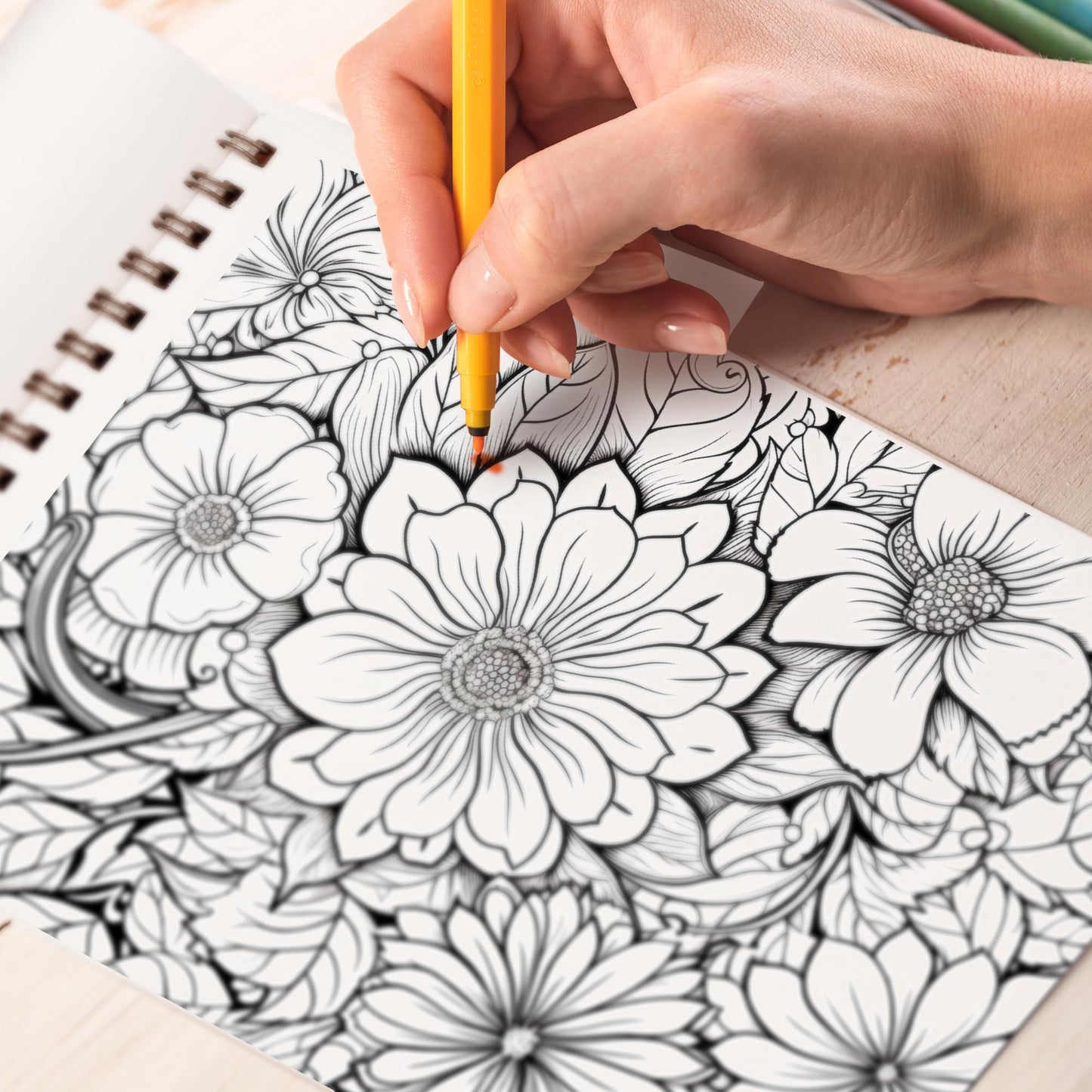 Floral Pattern Spiral Bound Coloring Book, Embark on a Coloring Journey with 30 Intricate Flower Doodles for Relaxation and Inspiration
