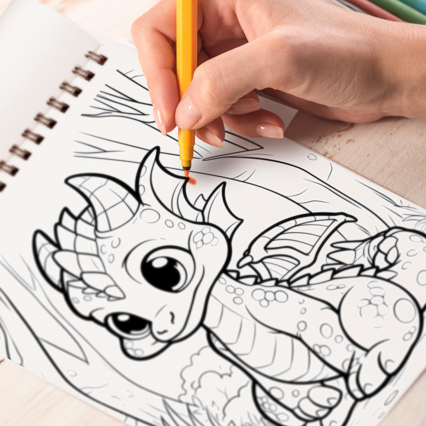 Baby Woodland Dragon Spiral Bound Coloring Book, 30 Exquisite Coloring Pages that Showcase the Playful and Endearing Nature of these Cute Creatures