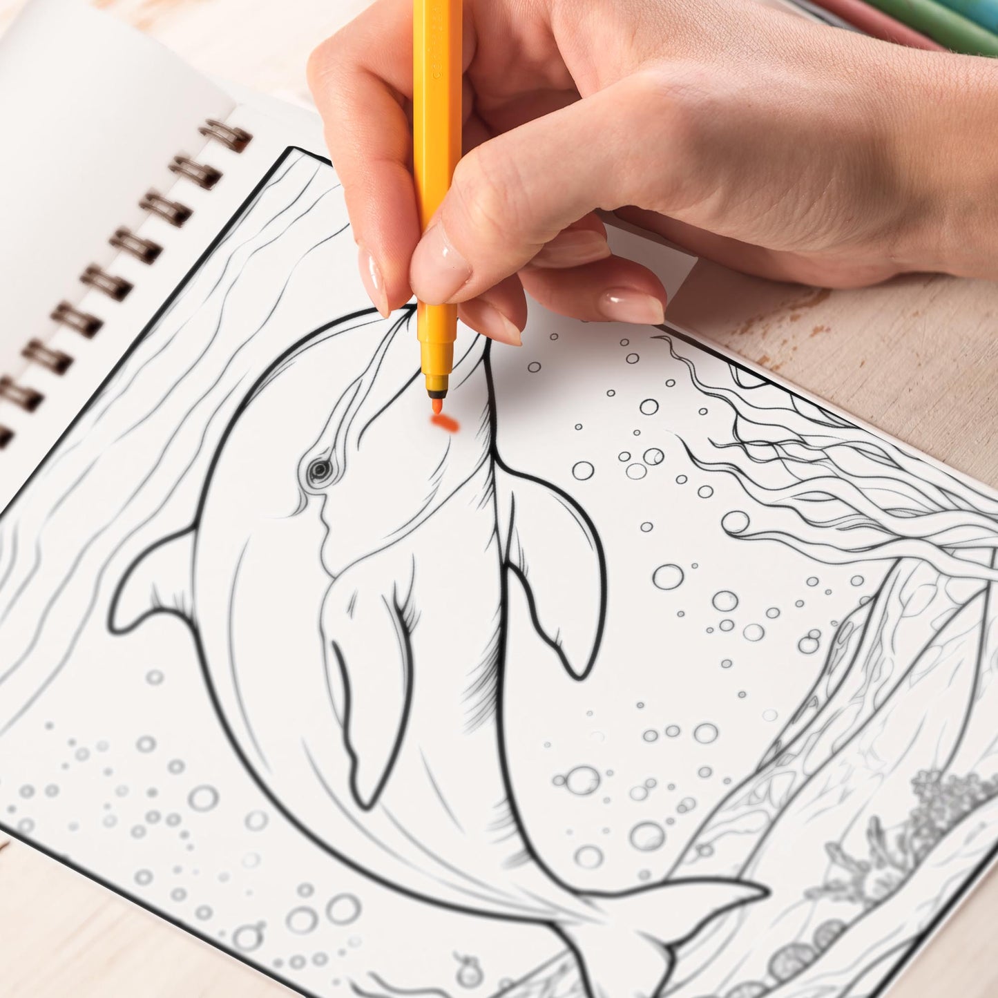 Enchanted Dolphin Spiral Bound Coloring Book, Dive into the World of 25+ Adorable Illustrations | Relaxation, Mindfulness, and Fun for All Ages | Perfect Gift for Dolphin Lovers