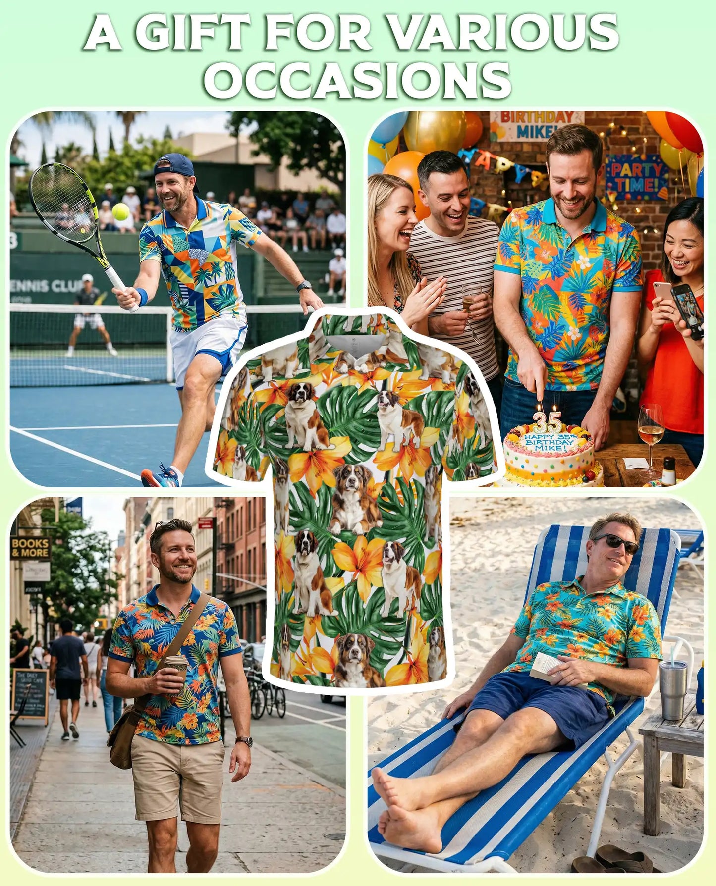 Saint Bernard Polo Shirt – Tropical Floral Dog Print | Netecom
