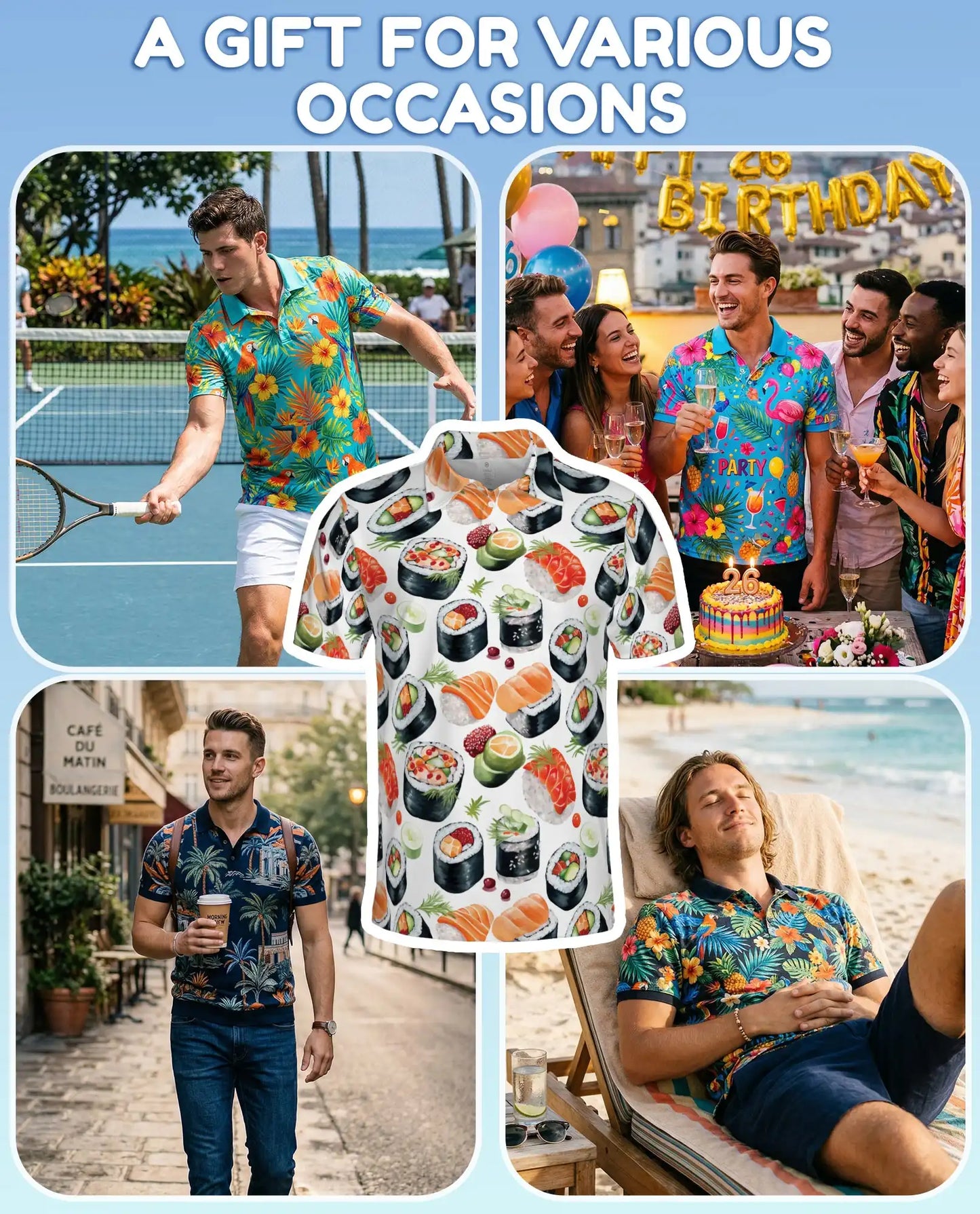 Sushi Roll Polo Shirt for Men – Japanese Food Style | Netecom