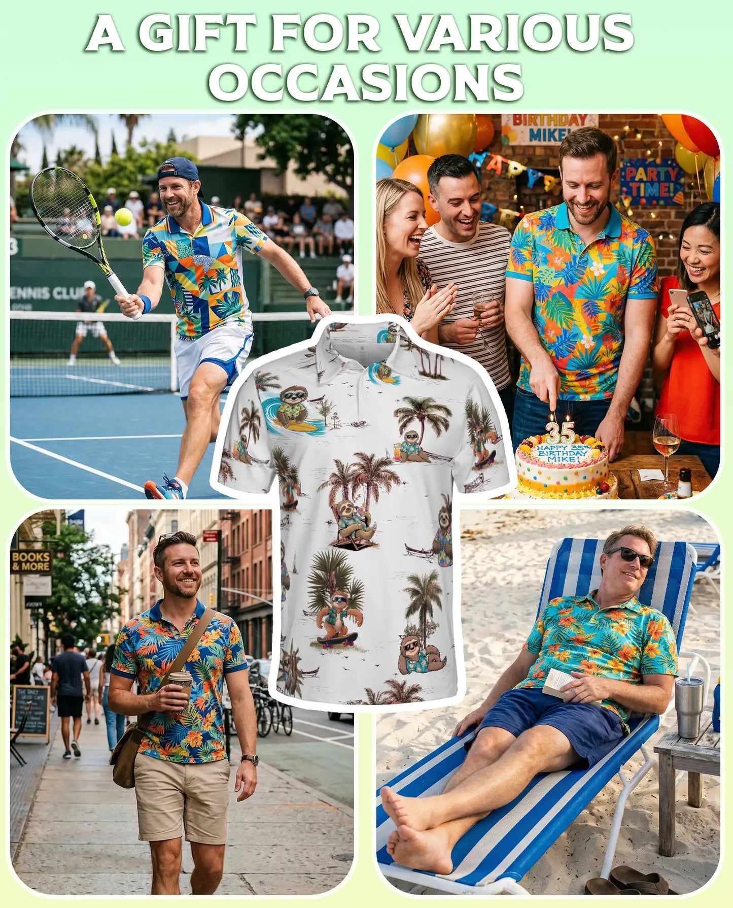 Sloth Tropical Polo Shirt – Beach Vacation Print | Netecom
