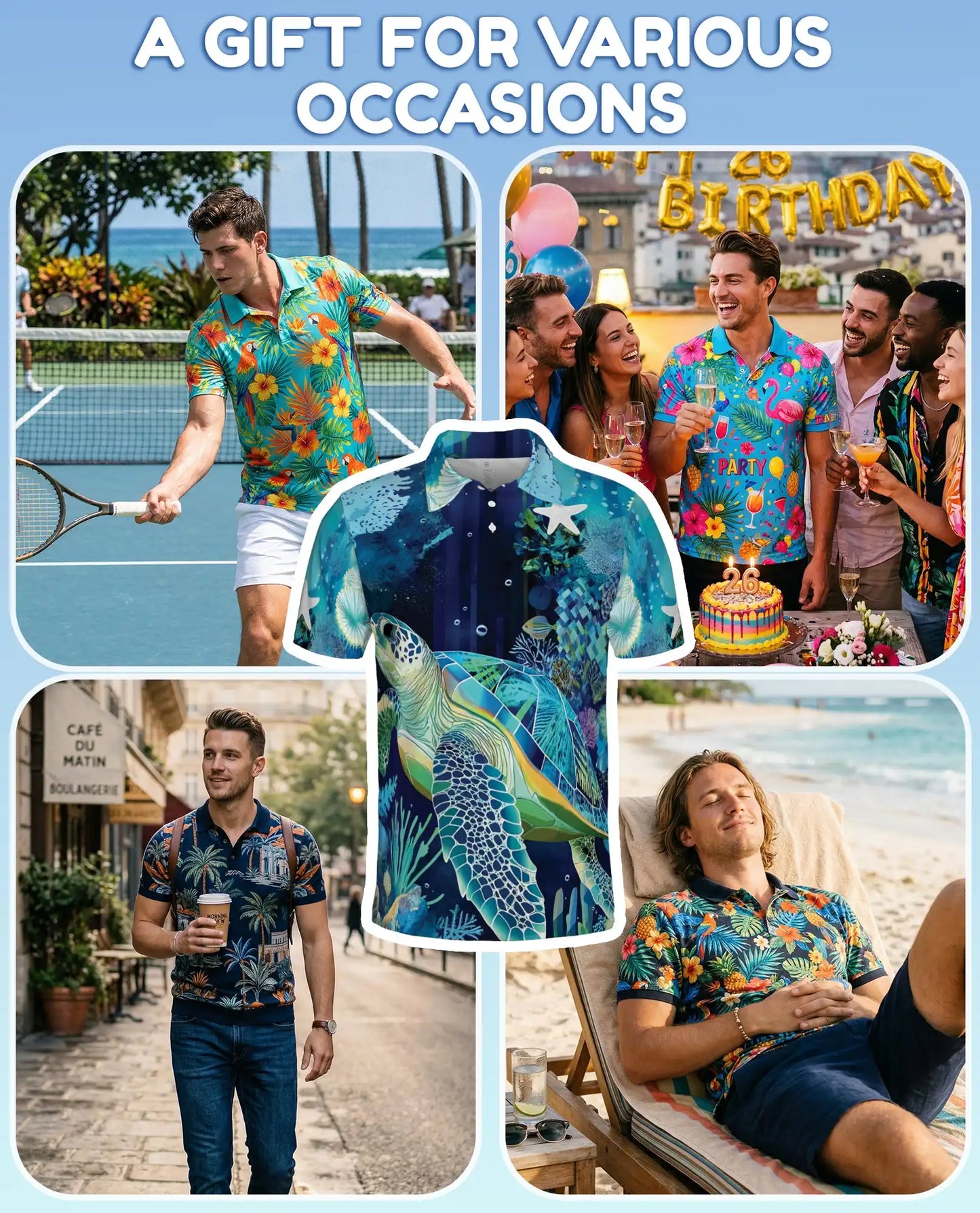 Sea Turtle Polo Shirt - Tropical Ocean Marine Life Coastal Design | Netecom