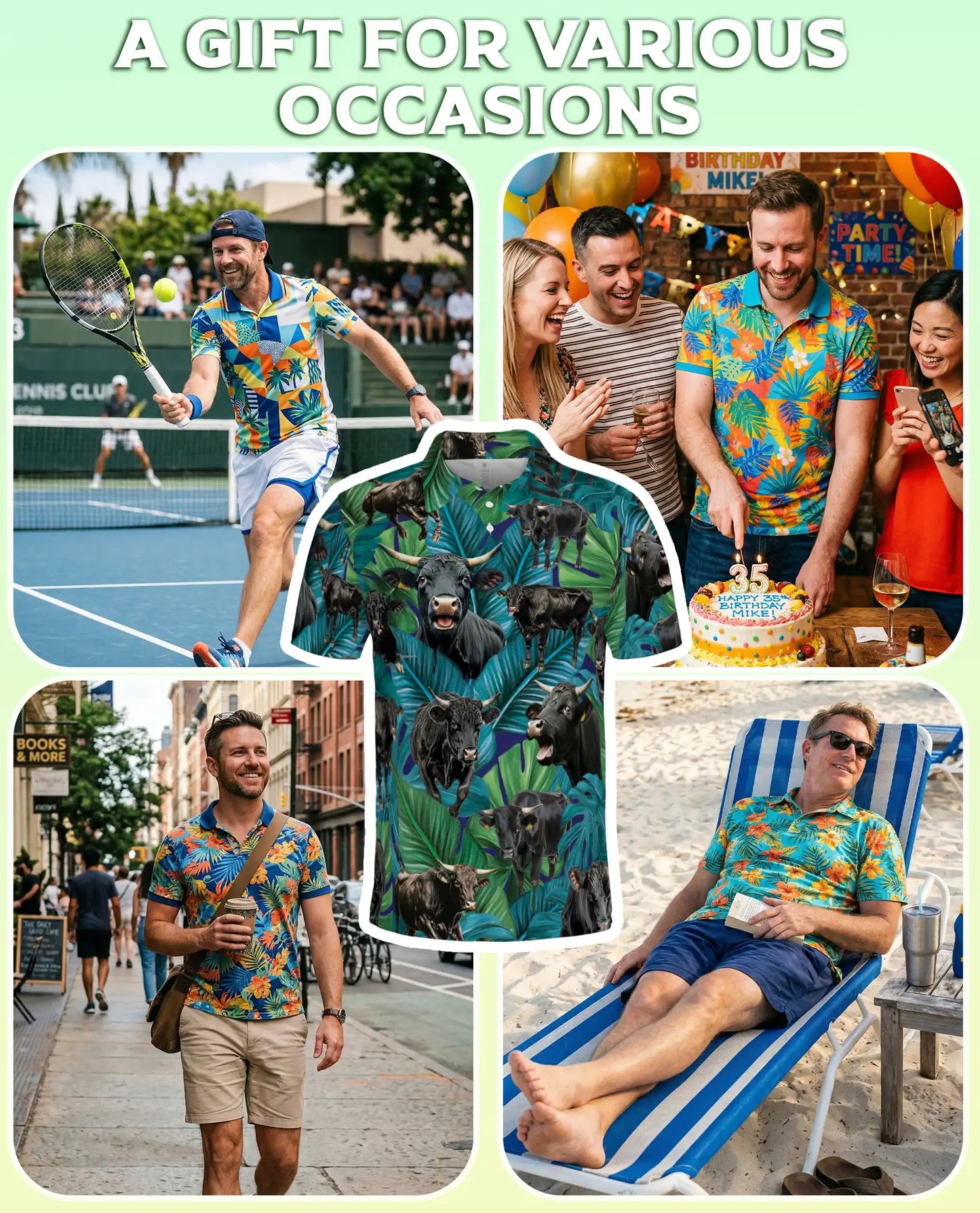 Tropical Black Bull Polo Shirt - Ranch Cattle Island Style | Netecom