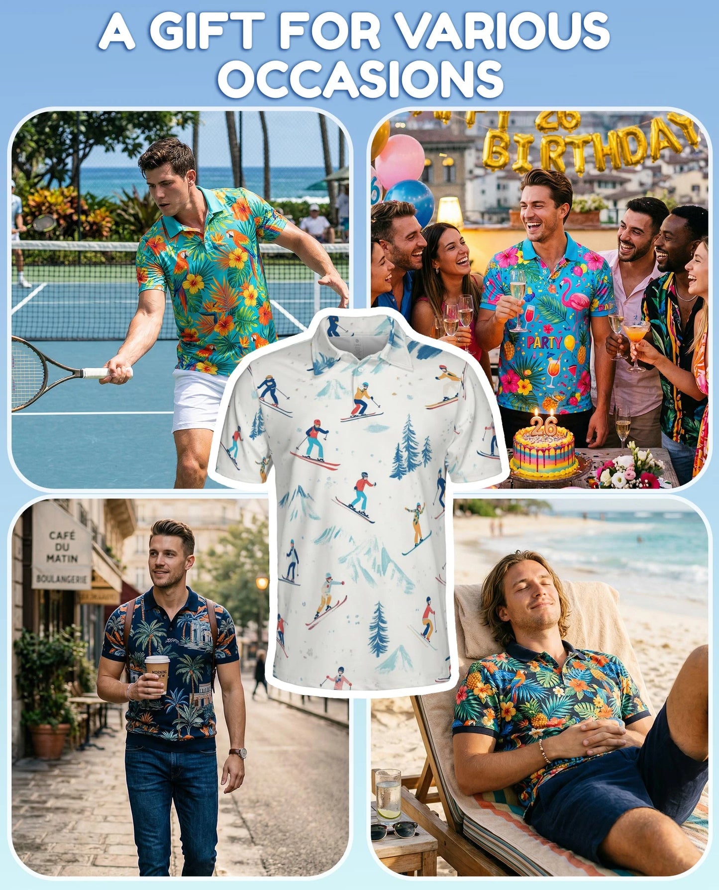 Ski Pattern Polo Shirt for Men – Winter Sports Style | Netecom