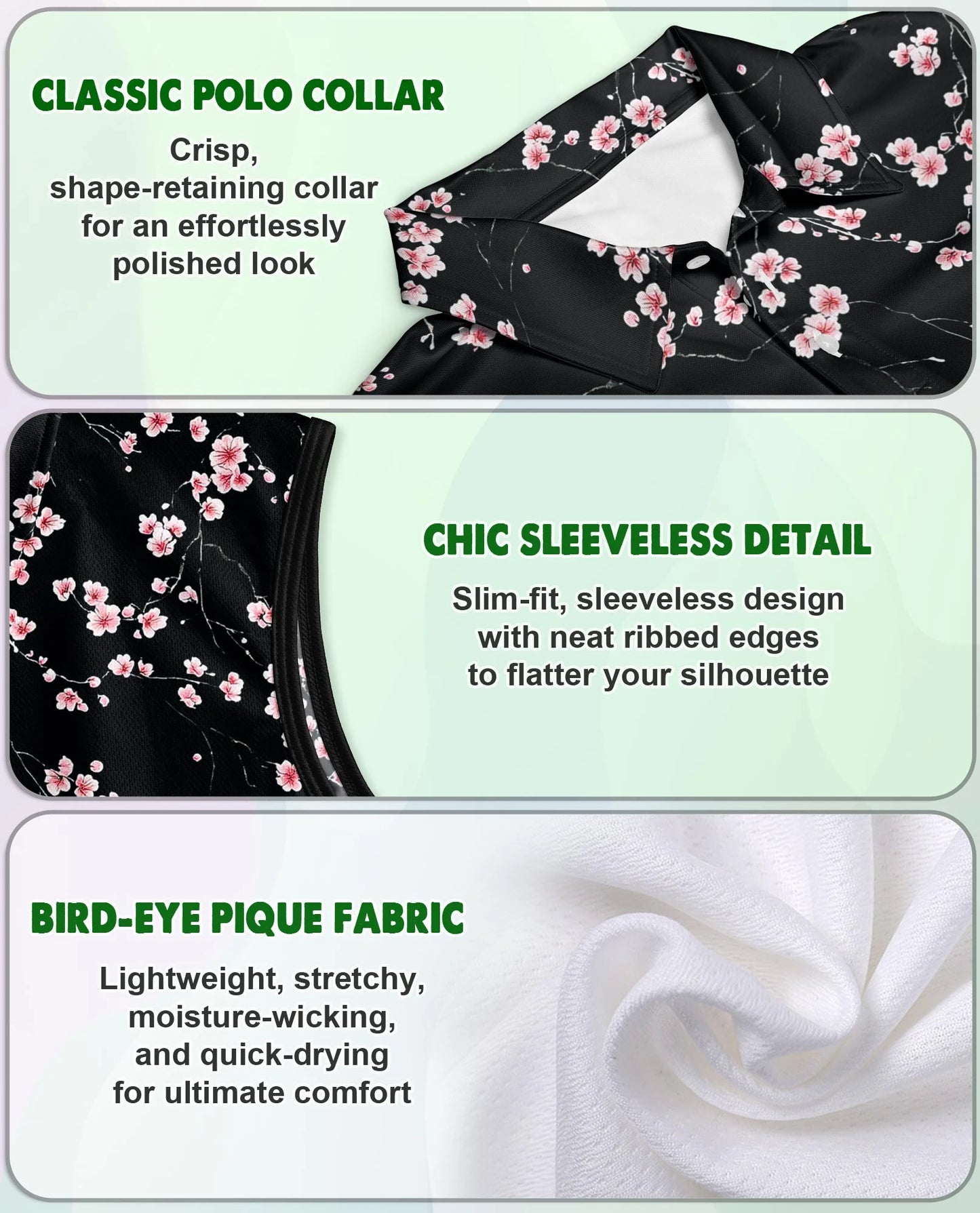 Japanese Sakura Cherry Blossom Sleeveless Polo Shirt for Women | Netecom