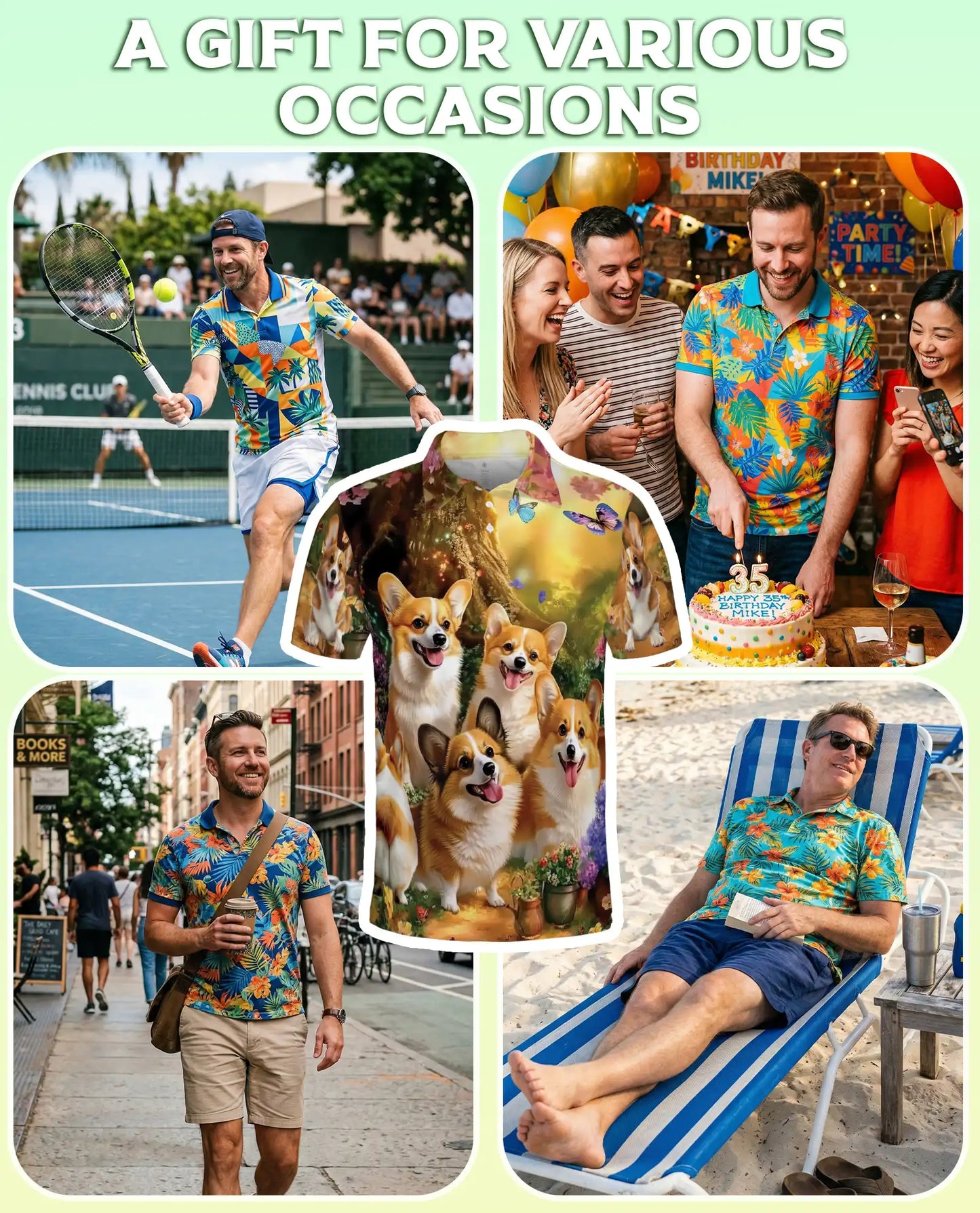Cute Corgi Garden 3D Polo Shirt for Men – Fantasy Dog Nature Style | Netecom