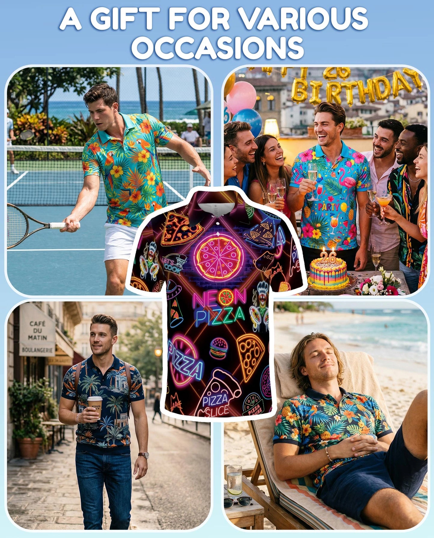 Neon Pizza Polo Shirt for Men – Colorful Food Lover Style | Netecom