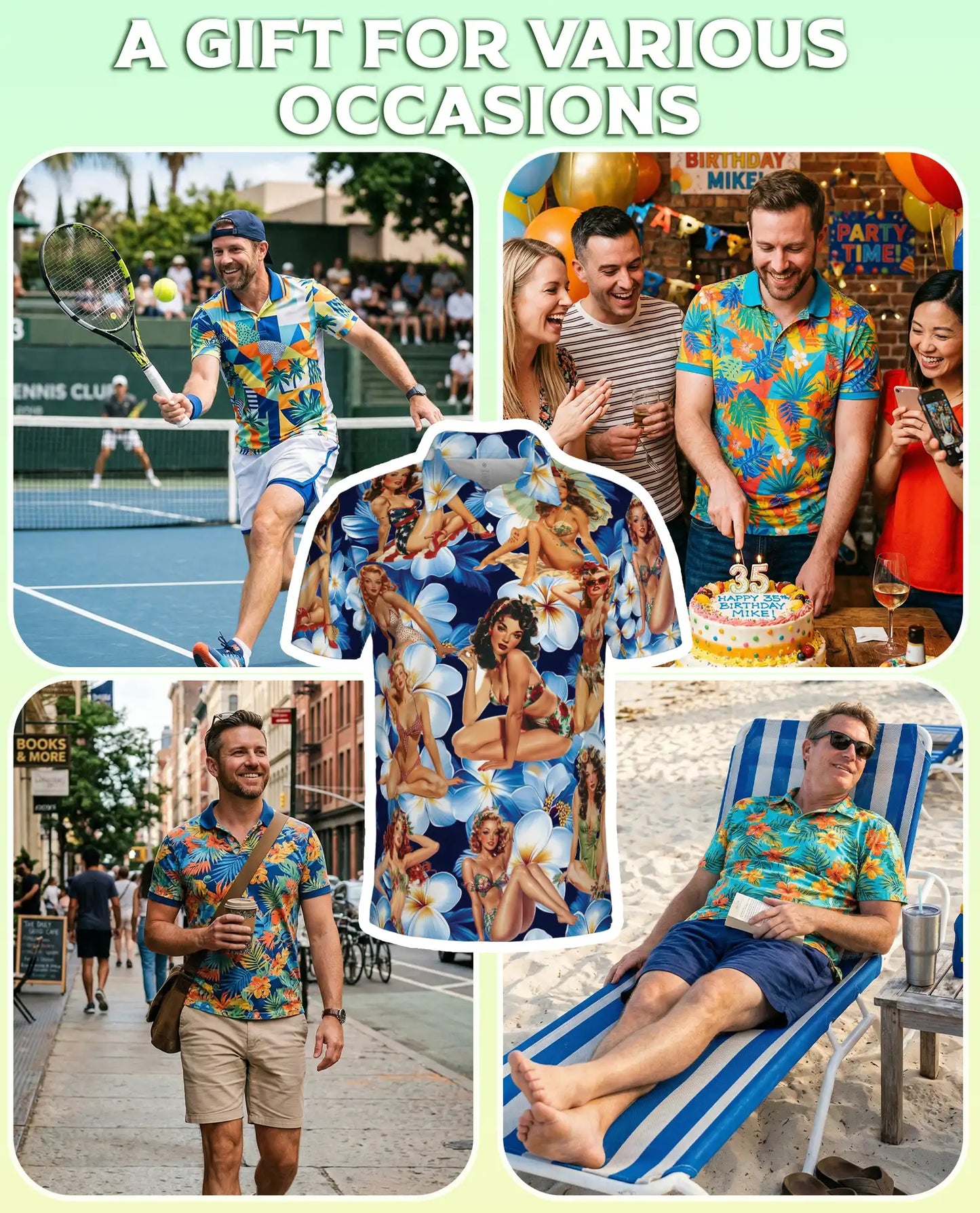 Pin Up Girl 3D Polo Shirt for Men – Vintage Floral Retro Style | Netecom