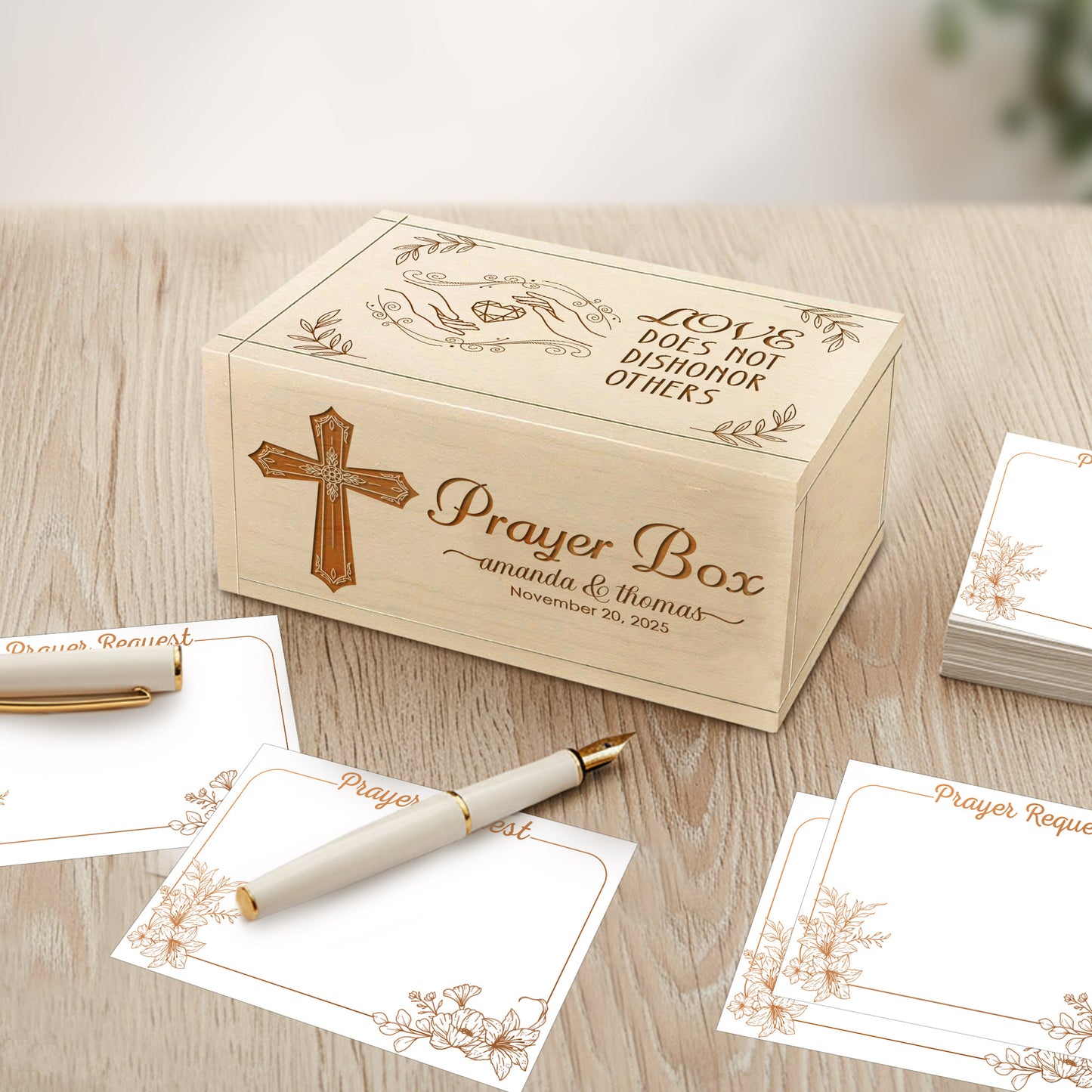 Netecom Personalized Couple Prayer Box for Valentine’s Day with 100 Prayer Request Cards & Wooden Cross – Christian Love Gift with Custom Names and Date