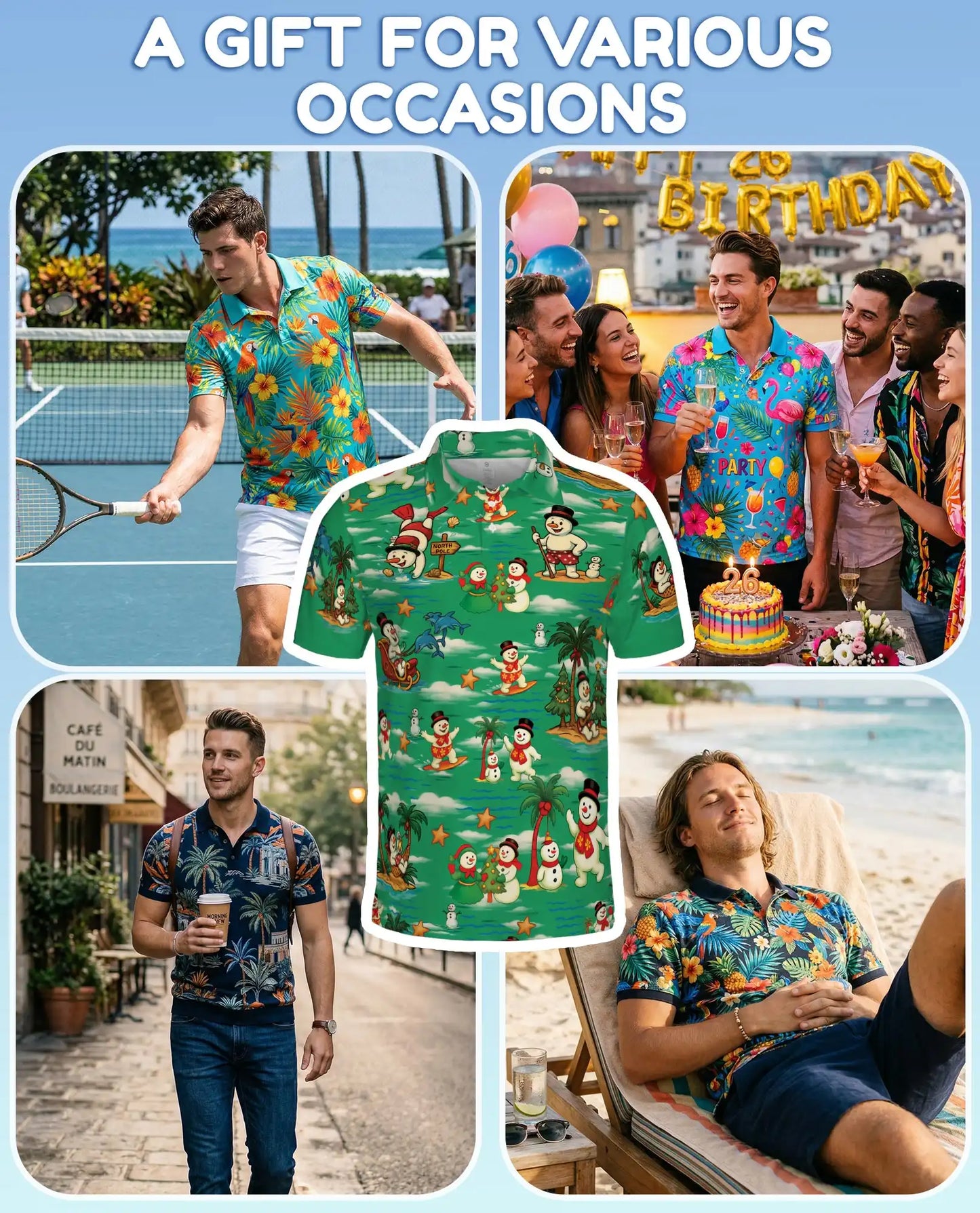 Tropical Snowman Christmas Polo Shirt - Beach Design | Netecom