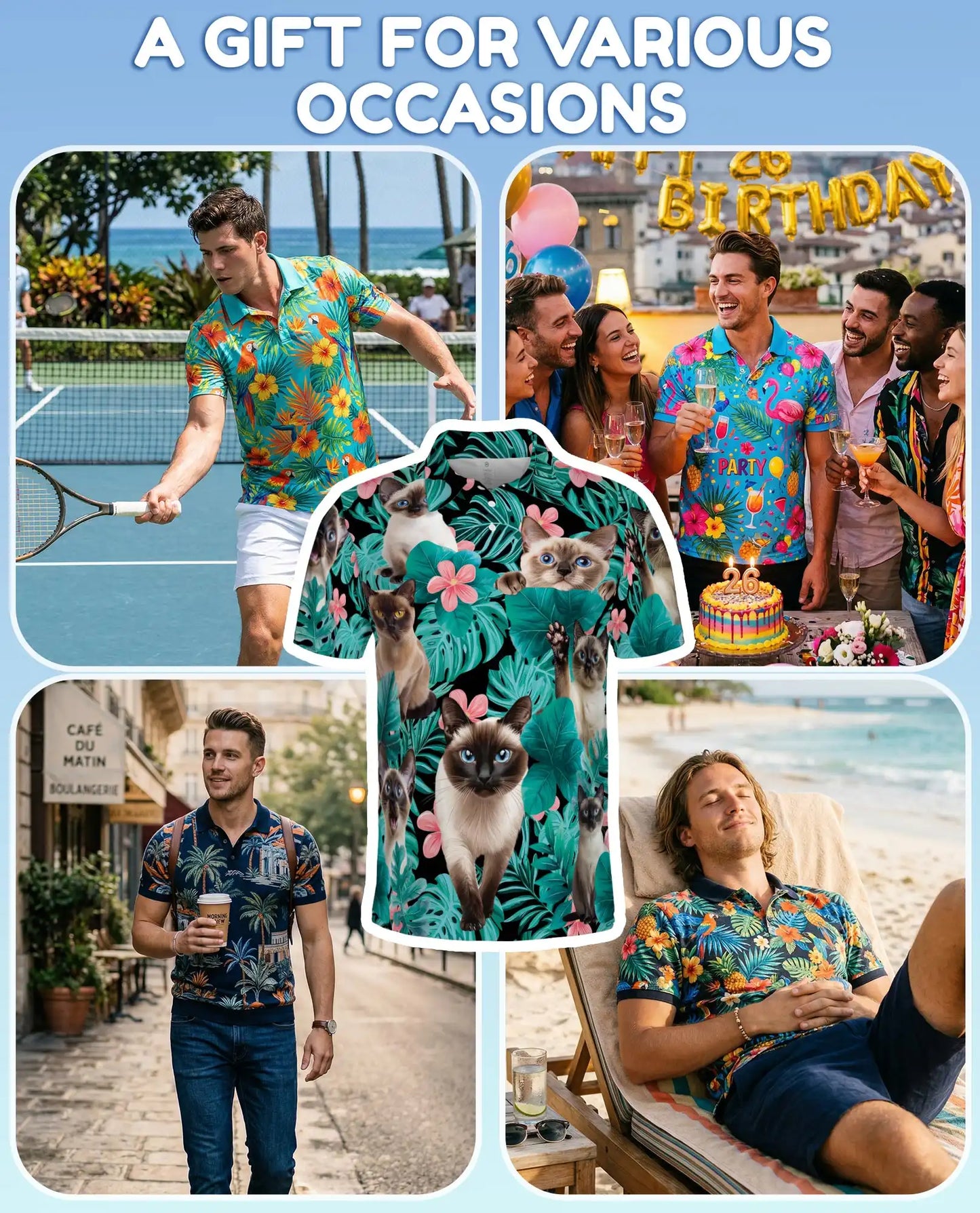 Siamese Cat Tropical Polo Shirt | Netecom
