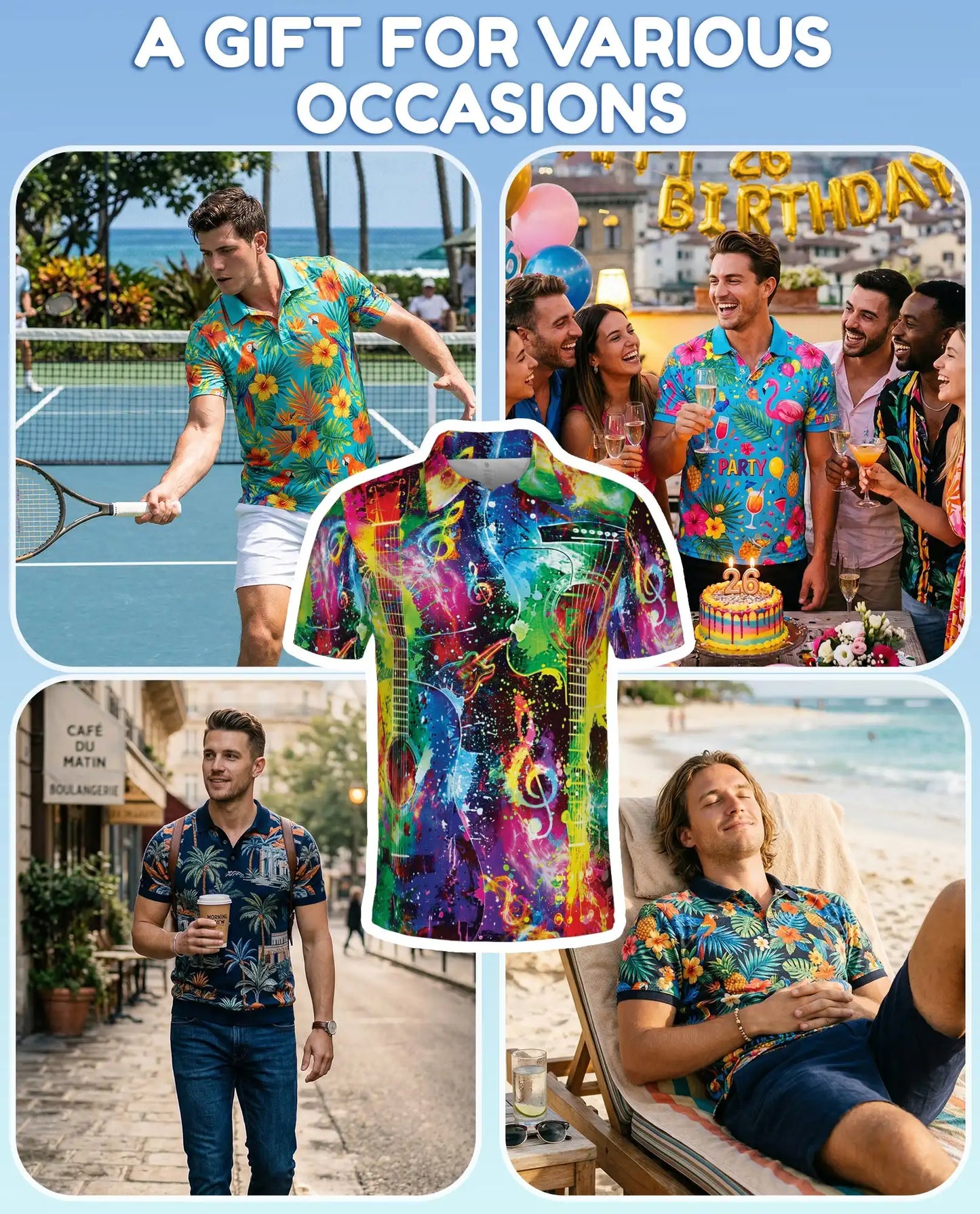 Colorful Guitar Polo Shirt – Music Lover Art Style | Netecom
