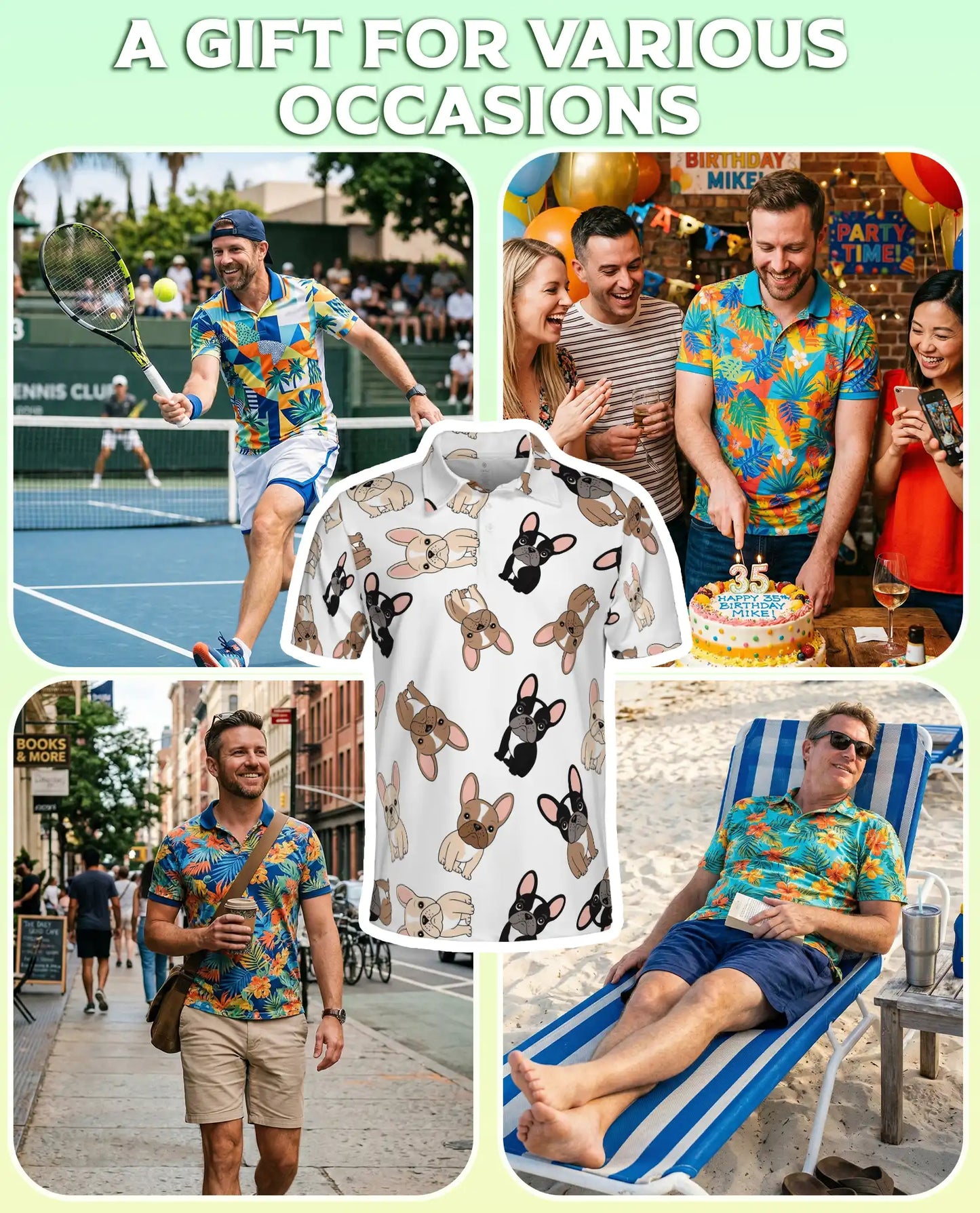 Cute French Bulldog Pattern 3D Polo Shirt for Men – Cartoon Dog Lover Style | Netecom