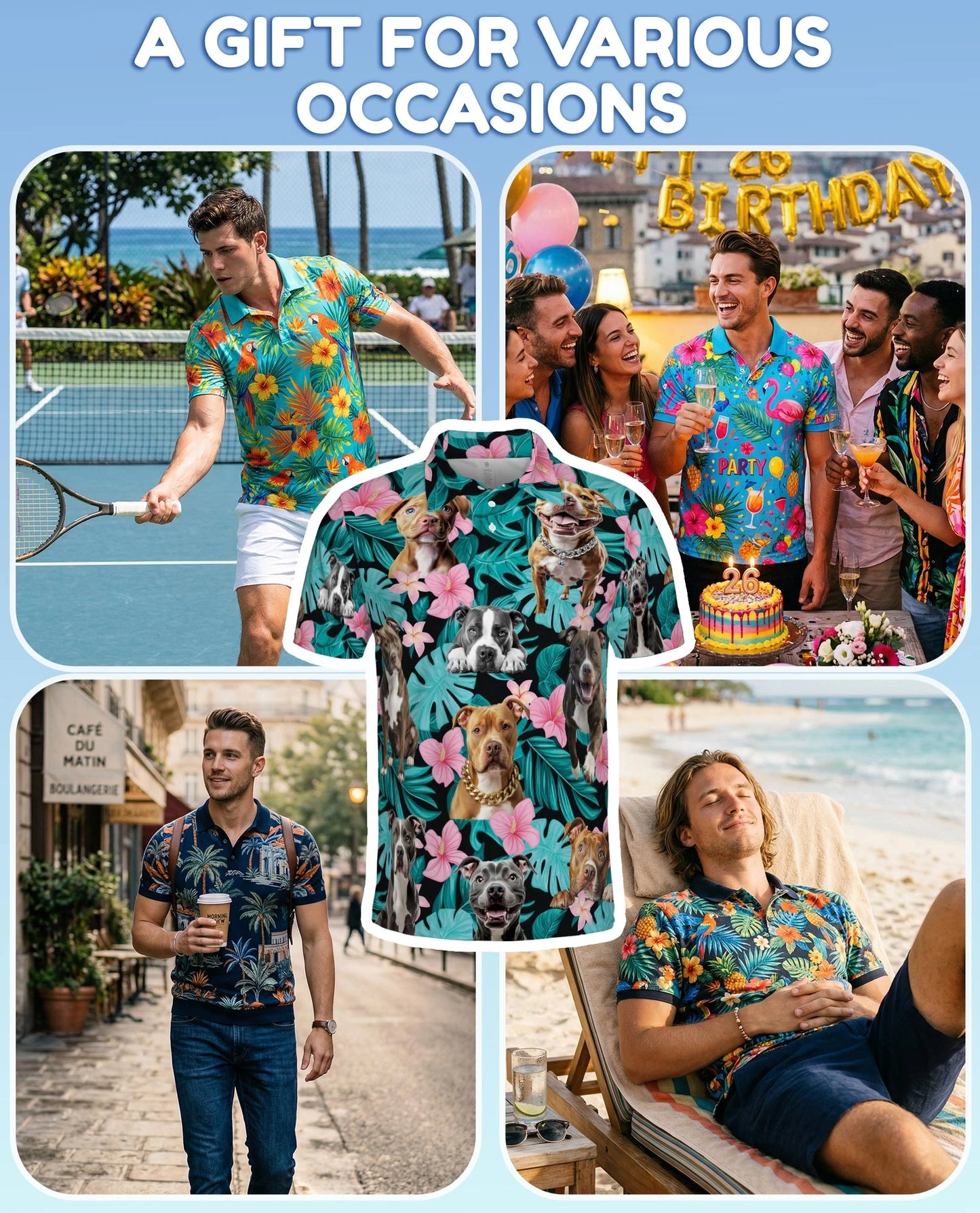 Pitbull Hibiscus Tropical Polo Shirt for Men – Dog Island Style | Netecom