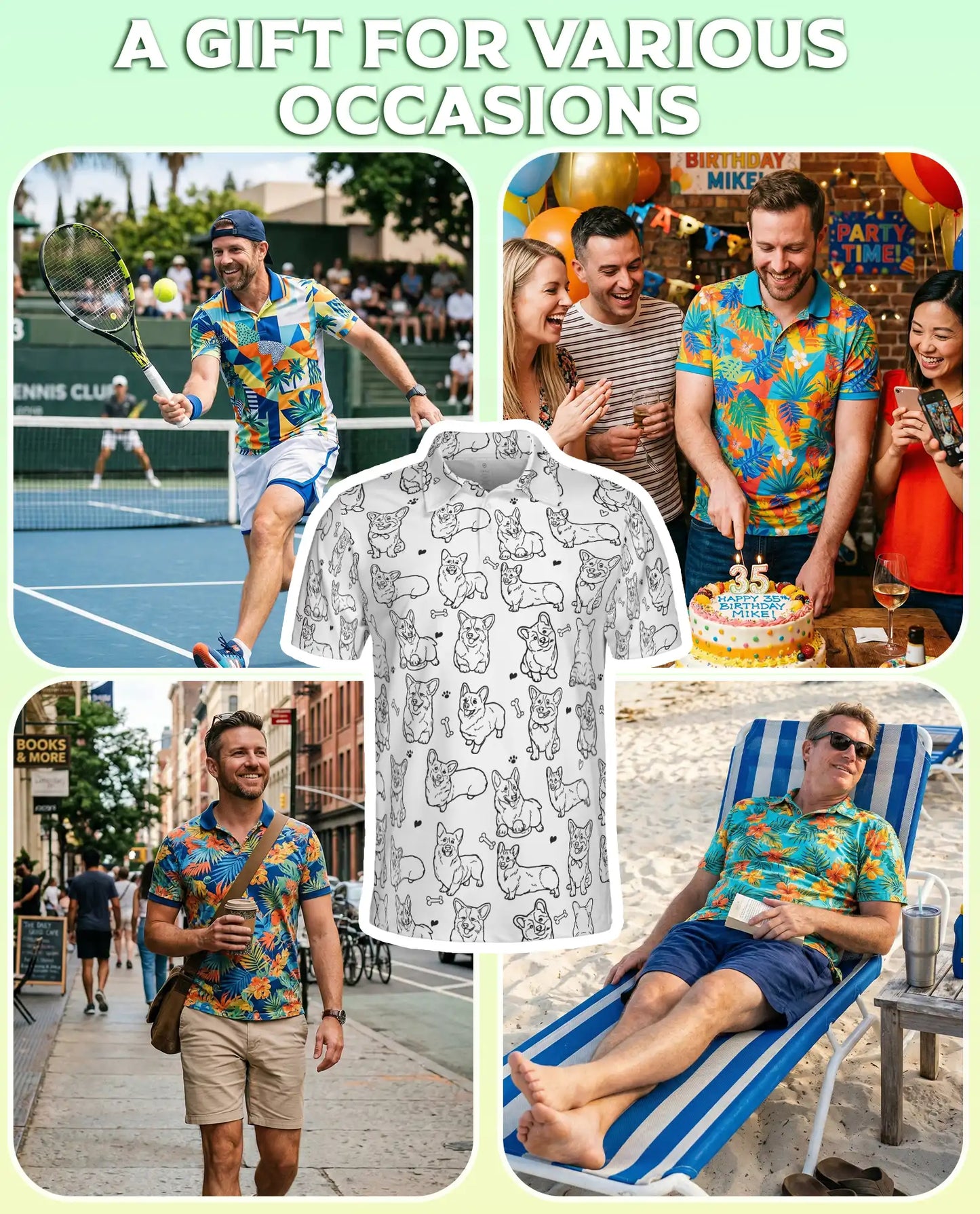 Cute Corgi Sketch 3D Polo Shirt for Men – Minimal Dog Lover Style | Netecom