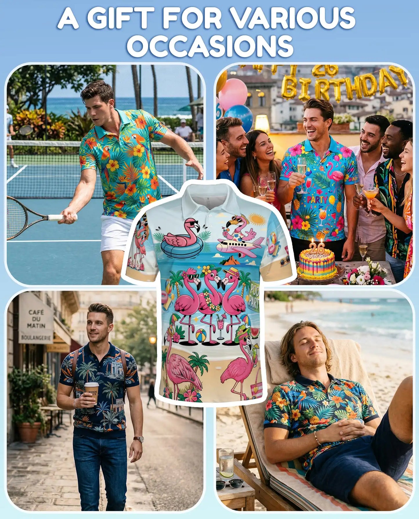 Flamingo Pool Party Polo Shirt for Men - Print Flamingo Party Shirt | Netecom