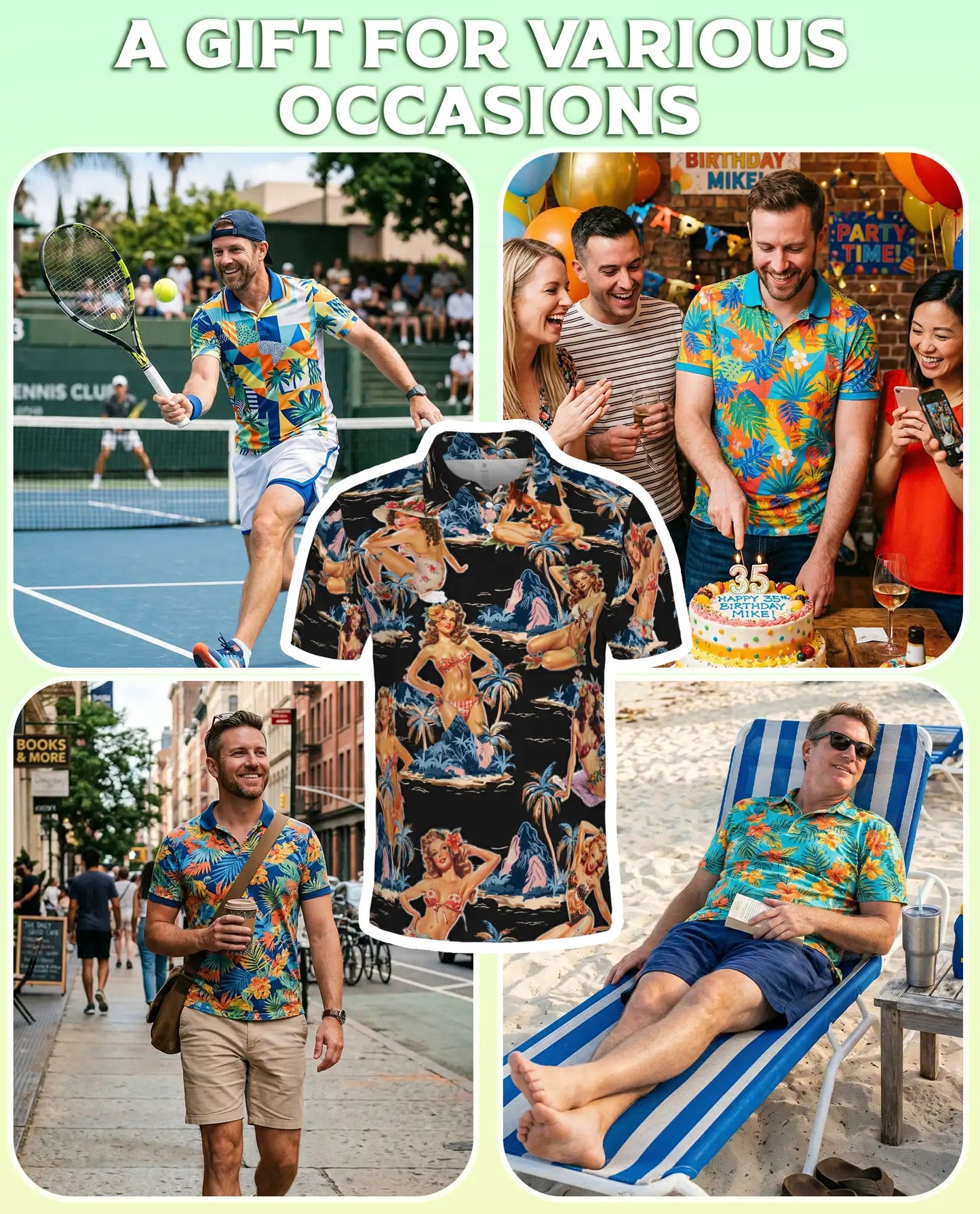 Tropical Pin Up Polo Shirt - Vintage Island Night Style | Netecom