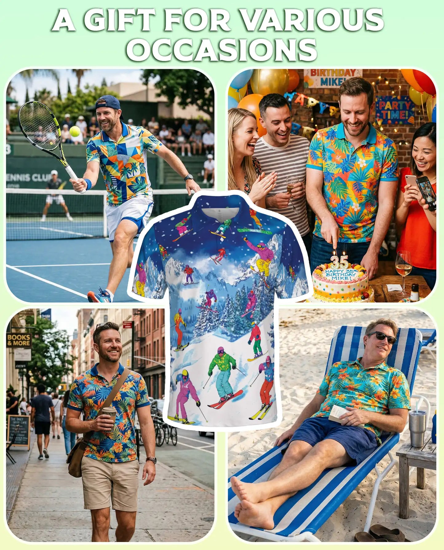 Colorful Skiing 3D Polo Shirt for Men – Winter Mountain Sports Style | Netecom