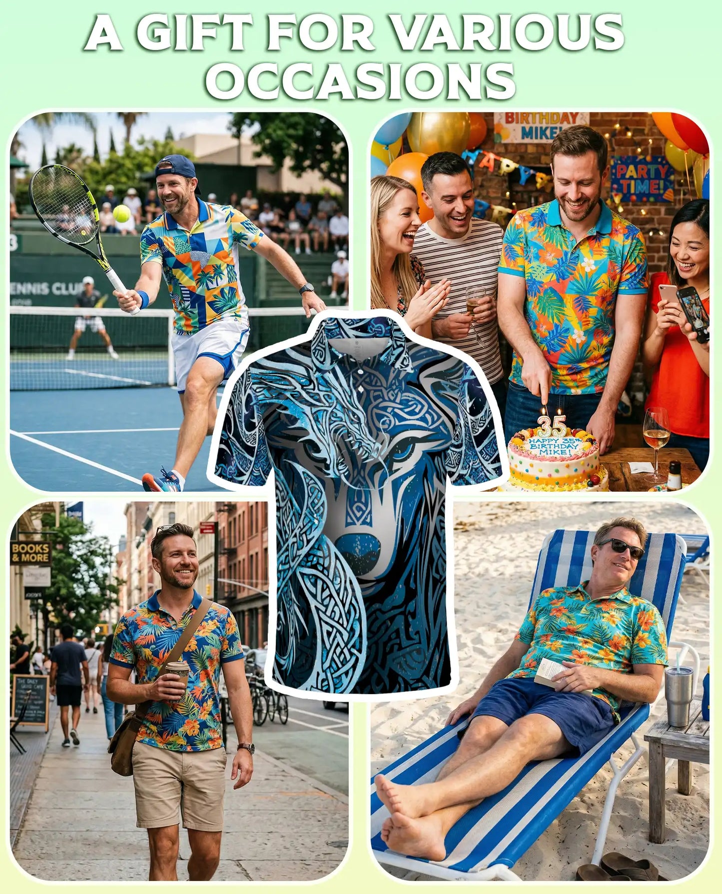 Wolf Tribal 3D Polo Shirt for Men – Nordic Celtic Animal Style | Netecom