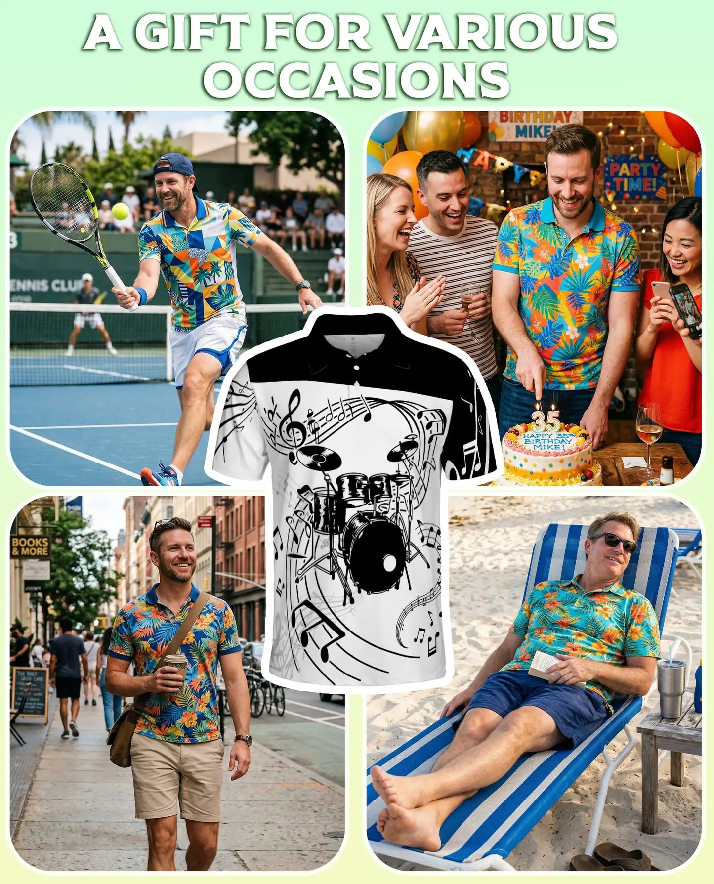 Drum Music 3D Polo Shirt for Men – Black White Band Art Style | Netecom