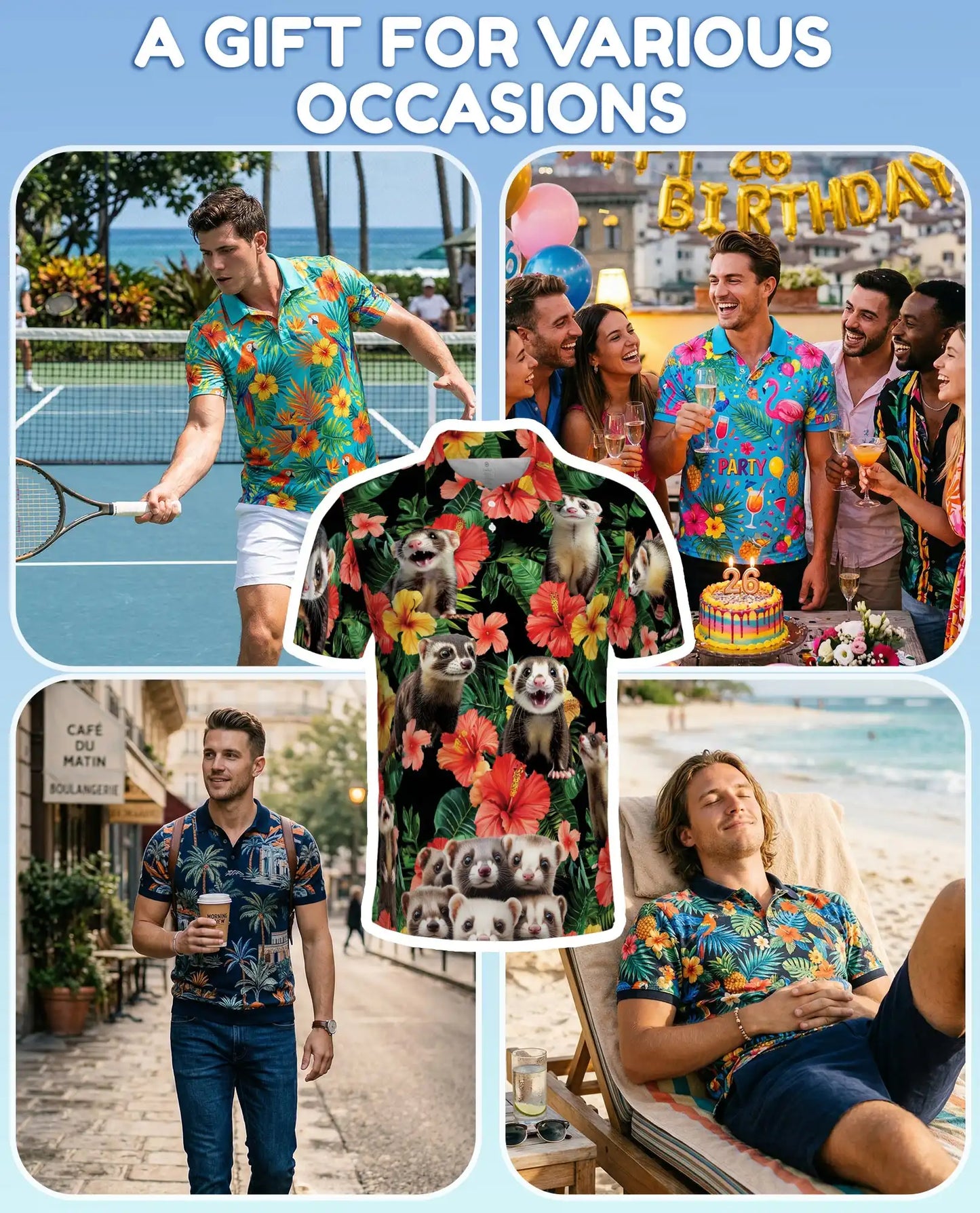 Funny Ferret Tropical Polo Shirt - Exotic Pet Hawaiian Style | Netecom
