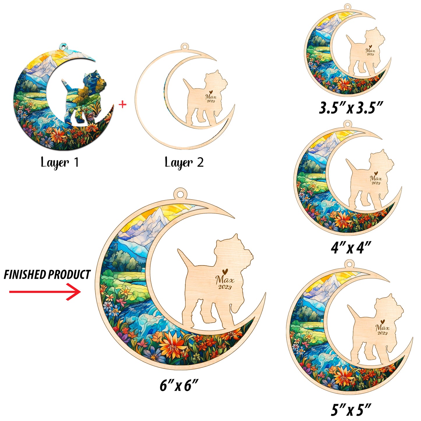 Netecom West Highland White Terrier Dog Memorial Suncatcher, Personalized Dog Christmas Ornament, Bereavement Gifts for Loss of Pet, Dog Grief Gift, Dog Death Sympathy Gift Pet Loss Sun Catchers