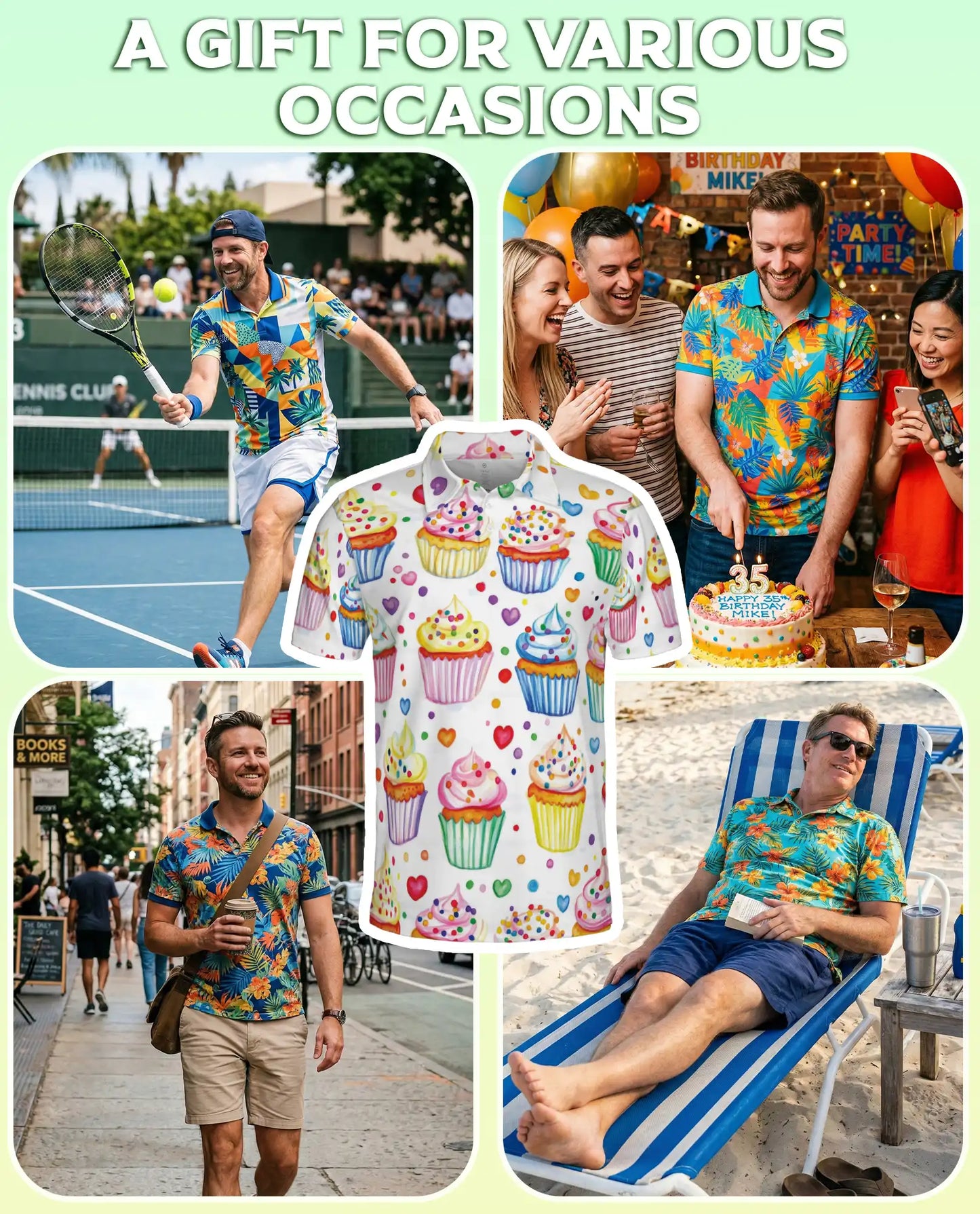 Cupcake 3D Polo Shirt for Men – Sweet Dessert Candy Style | Netecom