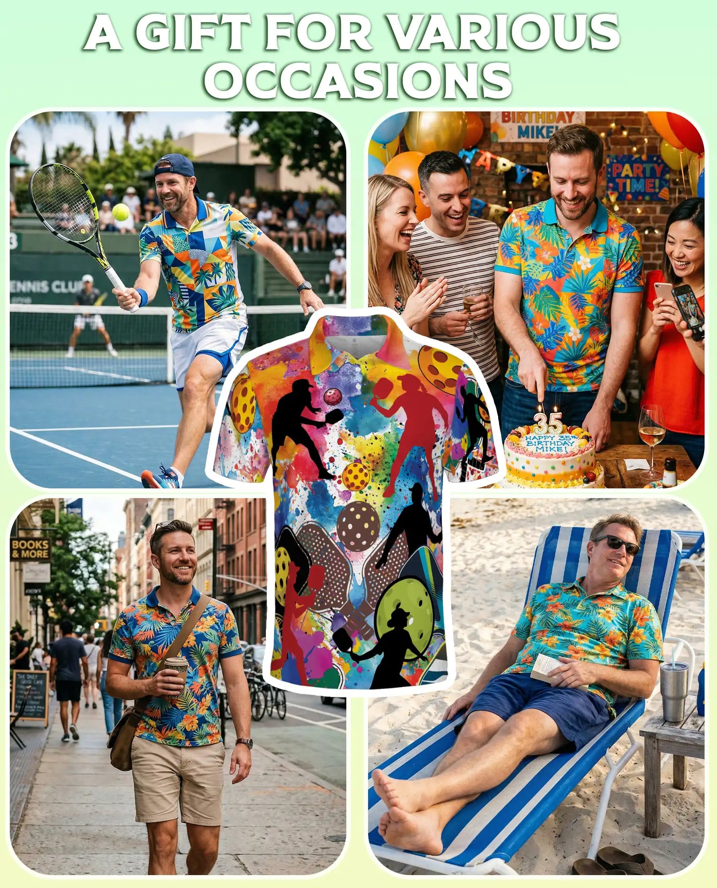 Colorful Pickleball Art 3D Polo Shirt for Men – Retro Sports Player Style | Netecom