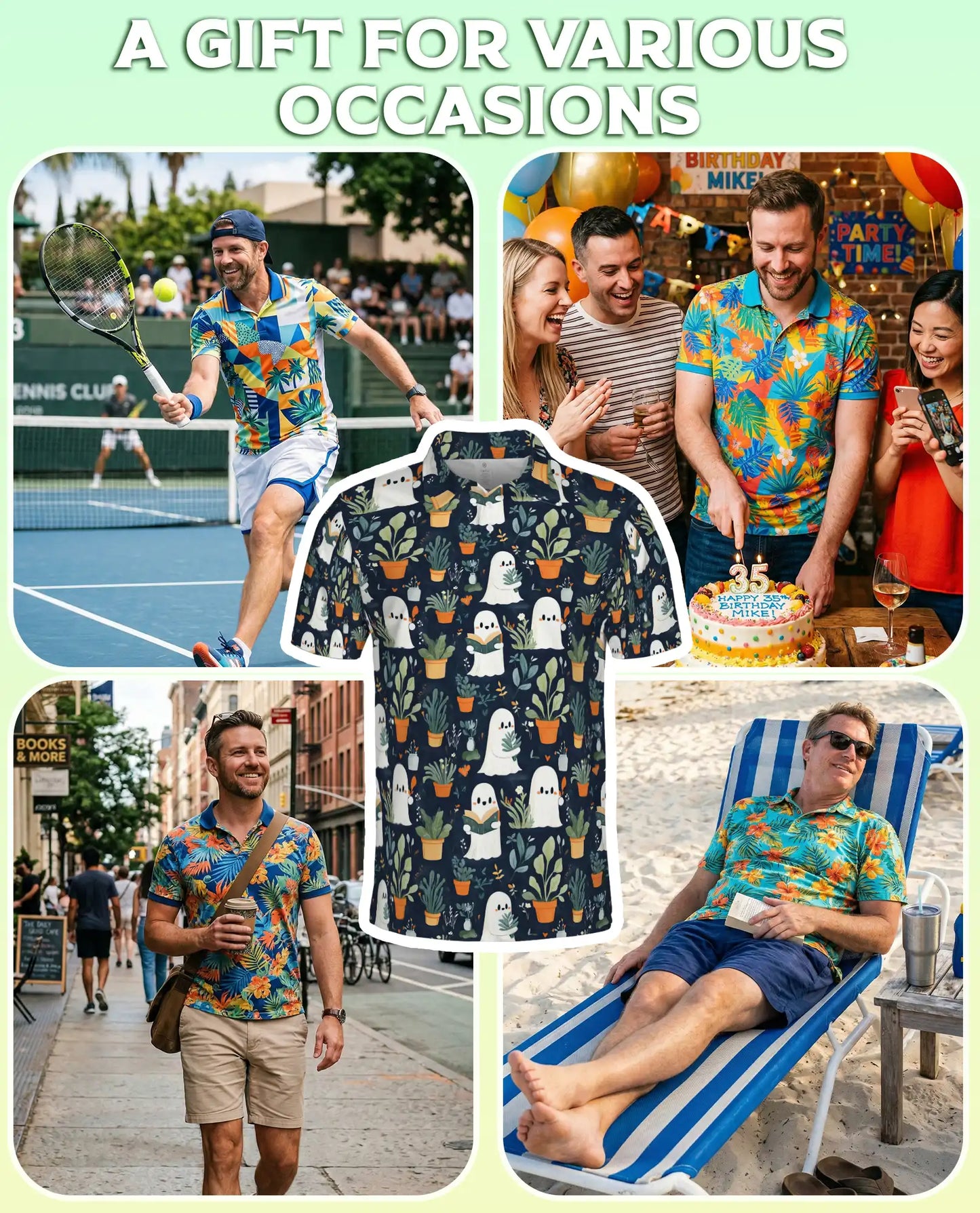 Cute Ghost Plant 3D Polo Shirt for Men – Funny Spooky Botanical Style | Netecom