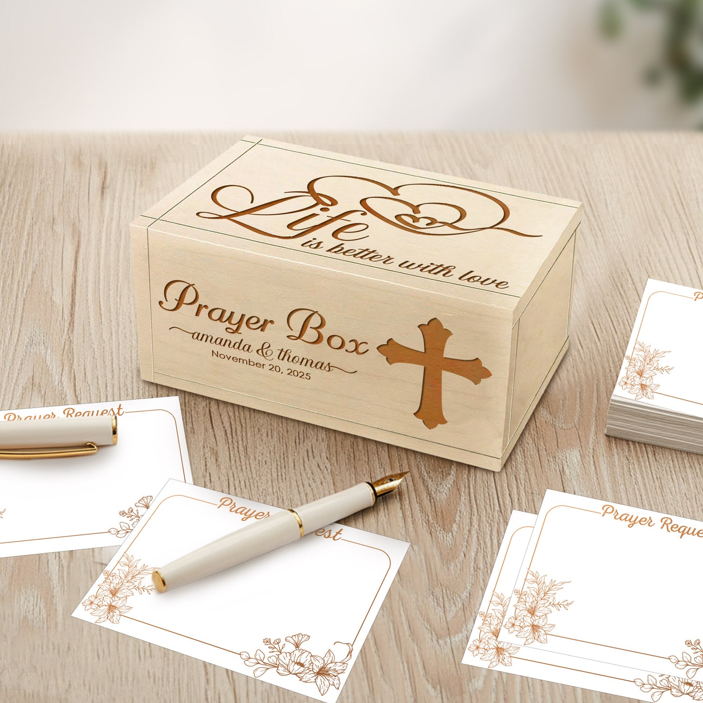 Netecom Couple Prayer Box Love Gift with 100 Prayer Request Cards & Wooden Cross – Personalized Christian Prayer Box for Valentine’s Day
