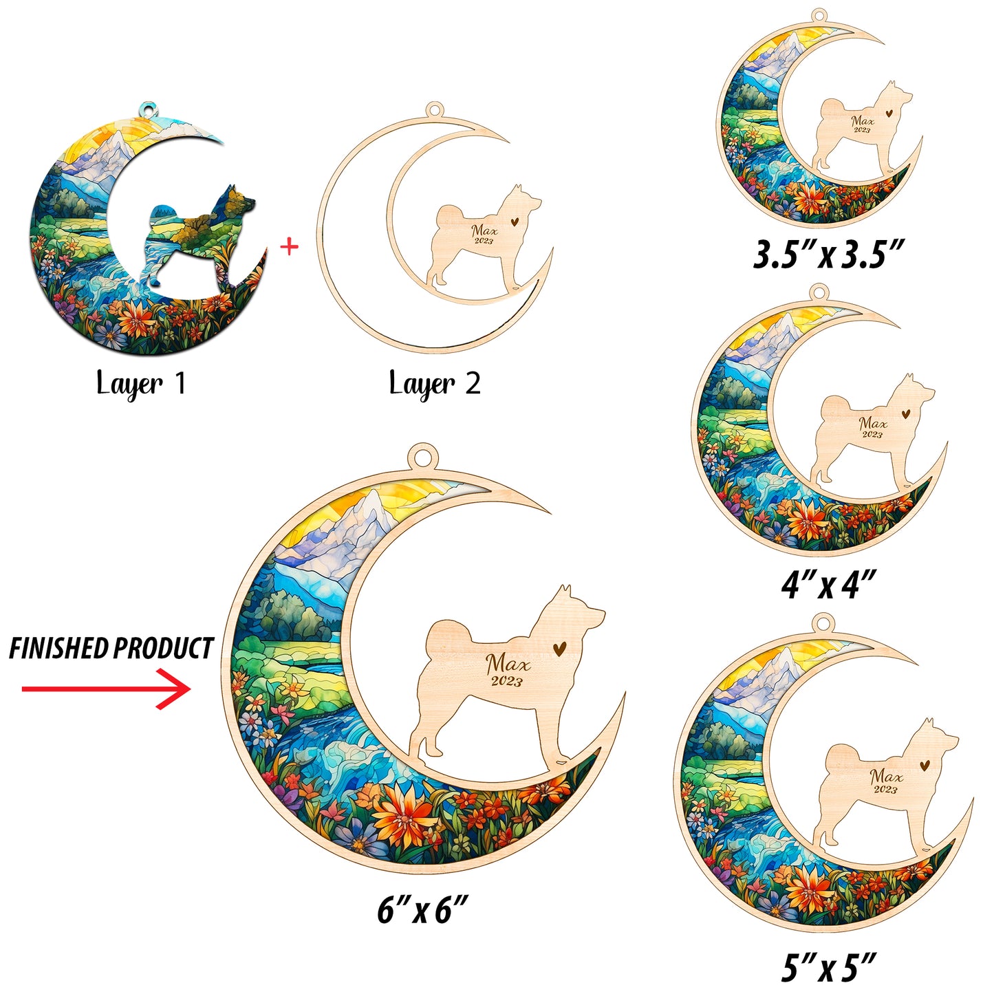 Netecom Akita Dog Memorial Suncatcher, Personalized Akita Christmas Ornament with Name Date, Dog Death Sympathy Gift for Pet Loss Sun Catchers, Dog Grief Gift, Bereavement Gifts for Loss of Pet