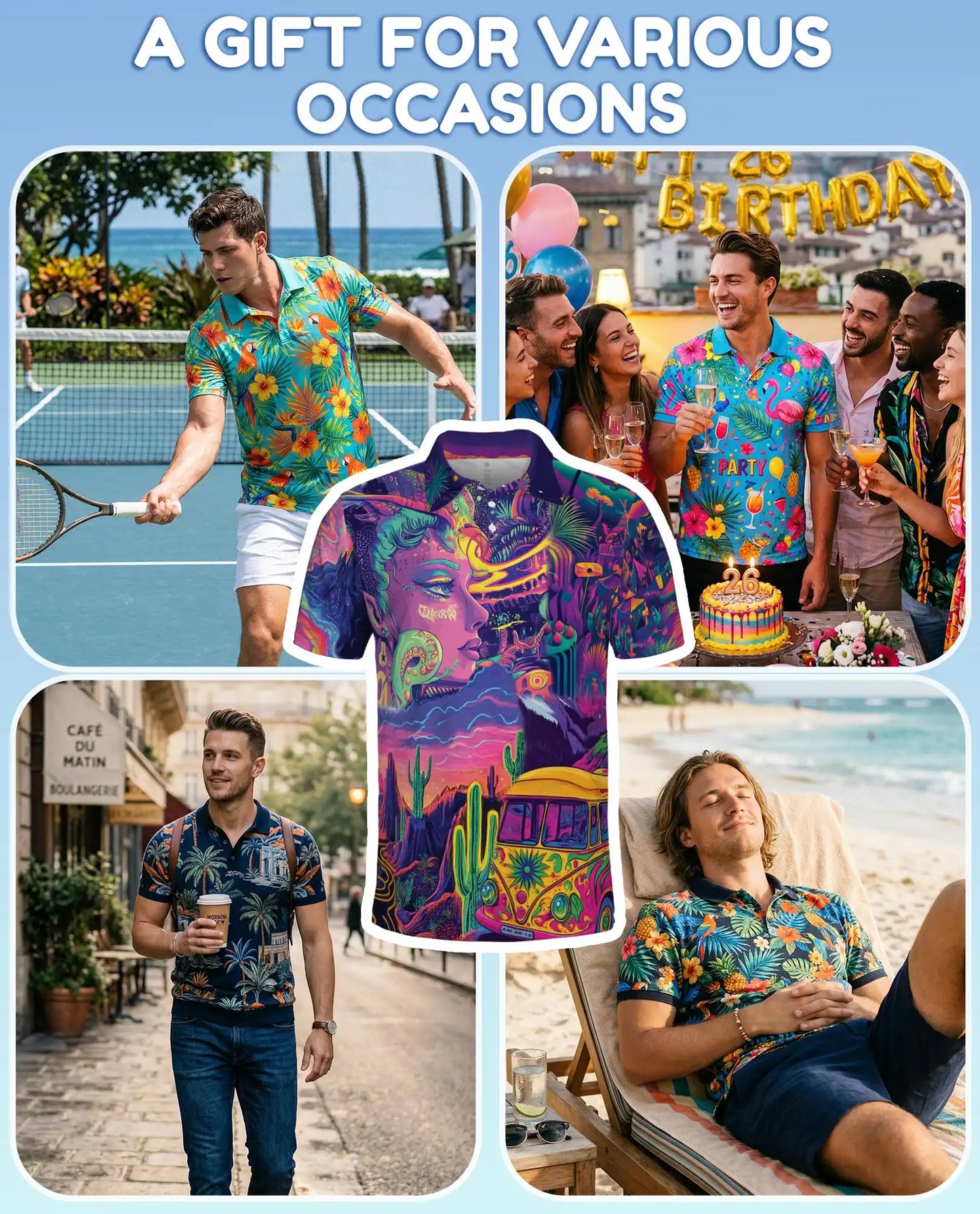 Psychedelic Desert Polo Shirt - Retro Festival Art Style | Netecom