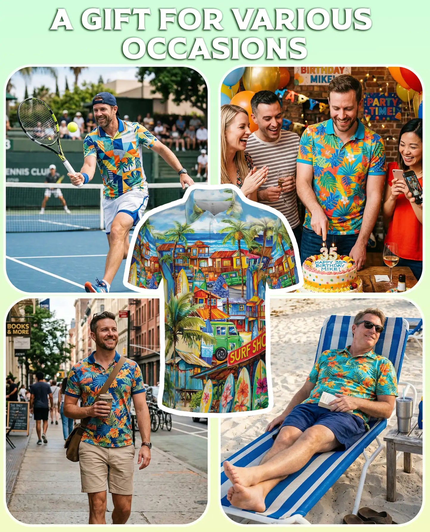 Tropical Surf Town 3D Polo Shirt for Men – Colorful Beach Vacation Style | Netecom