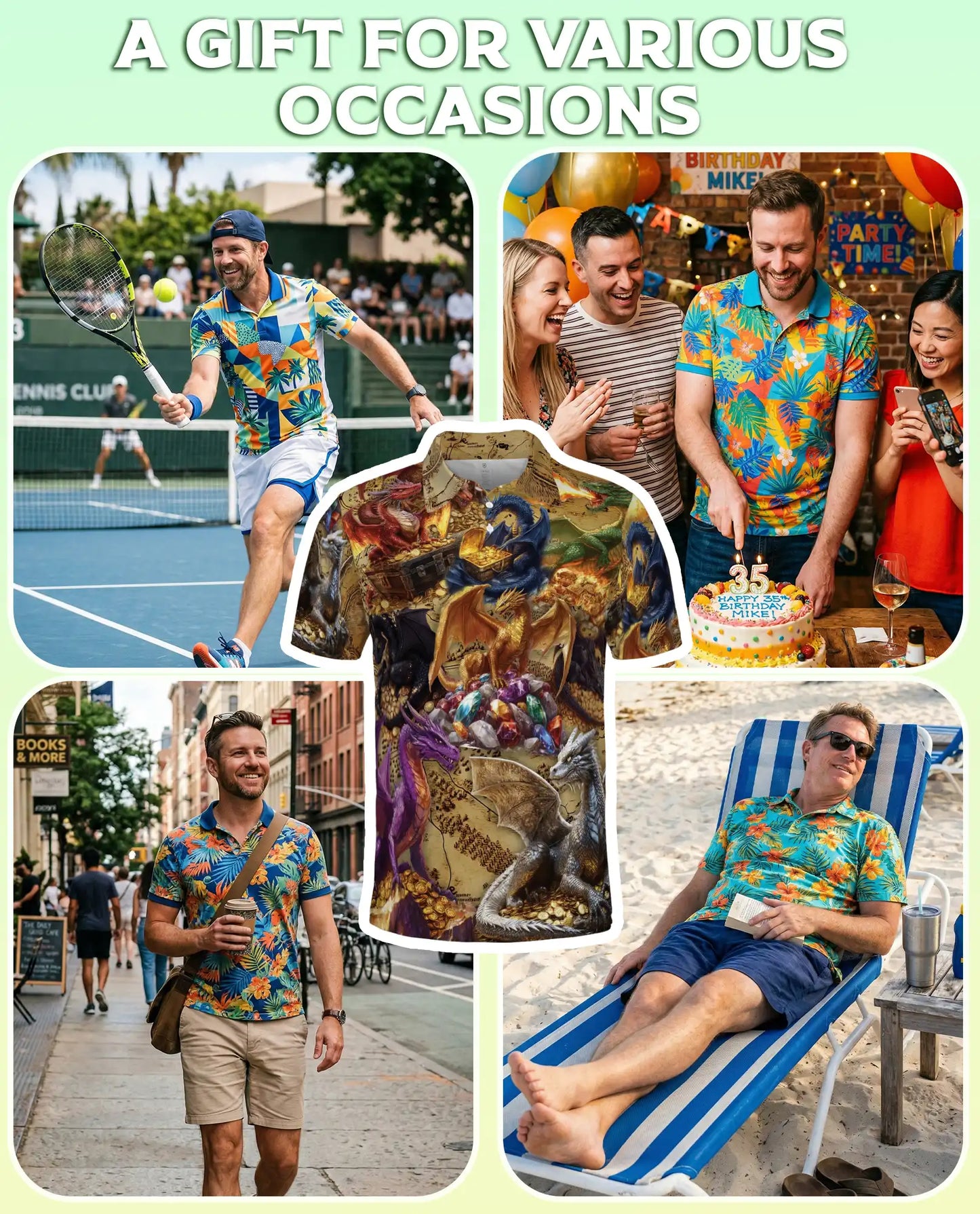 Dragon Treasure 3D Polo Shirt for Men – Fantasy Gold Hoard Art Style | Netecom