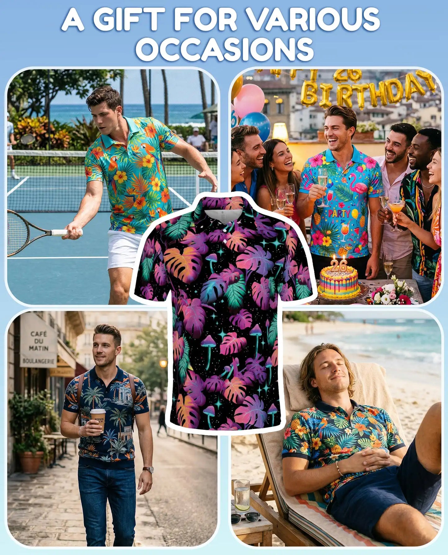 Neon Tropical Leaves Polo Shirt - Psychedelic Mushroom Style | Netecom
