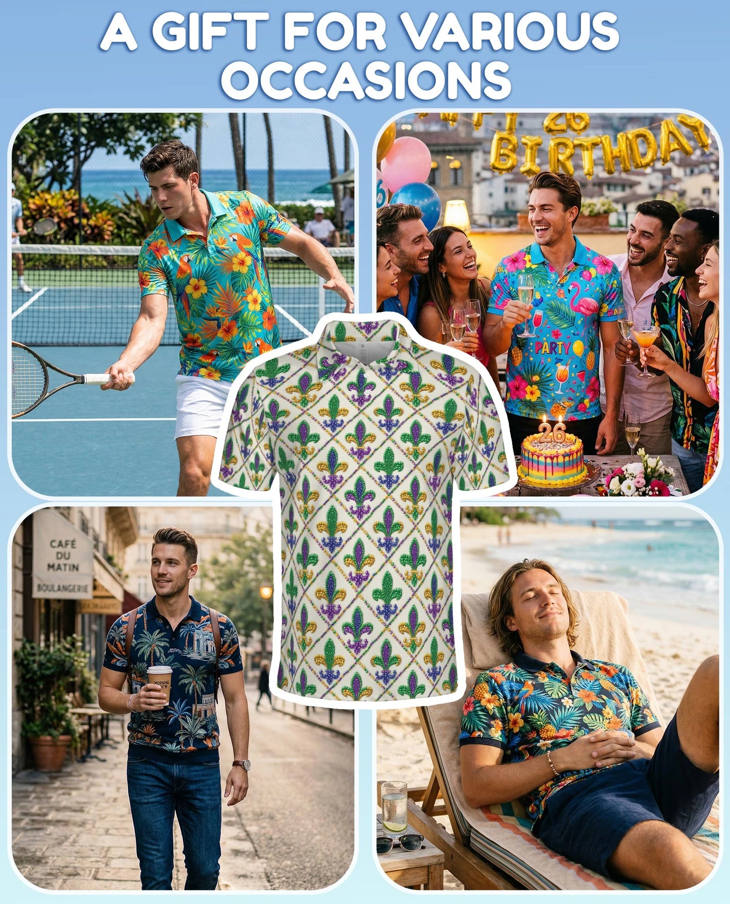 Mardi Gras Fleur De Lis Polo Shirt for Men – Festival Pattern Style | Netecom
