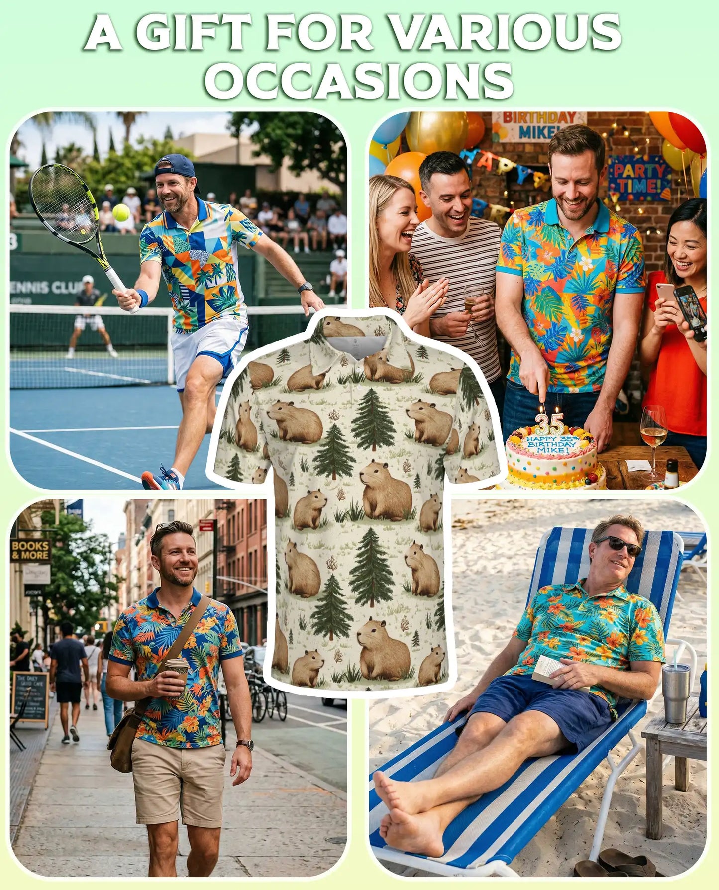 Capybara Forest 3D Polo Shirt for Men – Cute Woodland Animal Style | Netecom