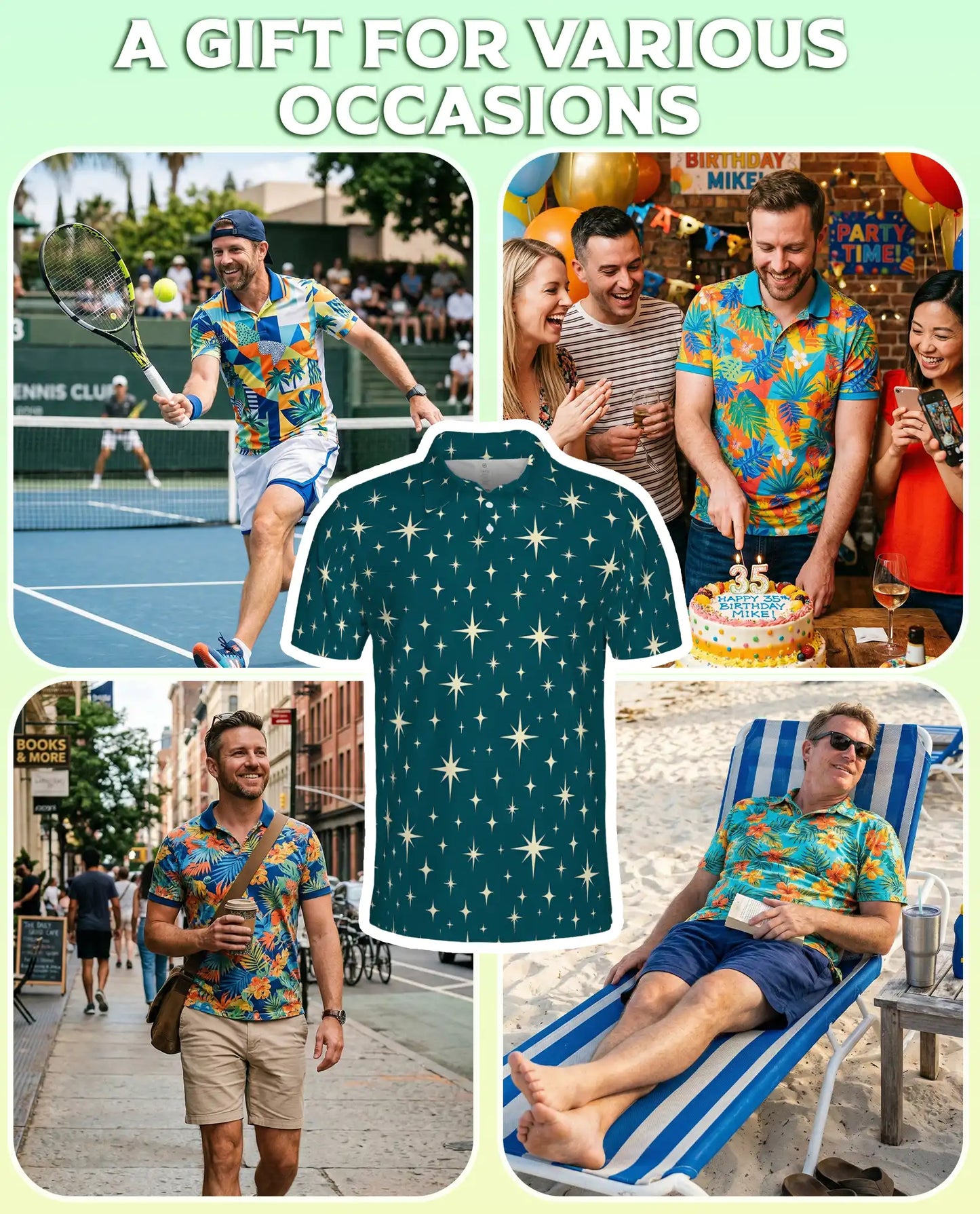 Retro Star Pattern Polo Shirt – Celestial Sky Print | Netecom